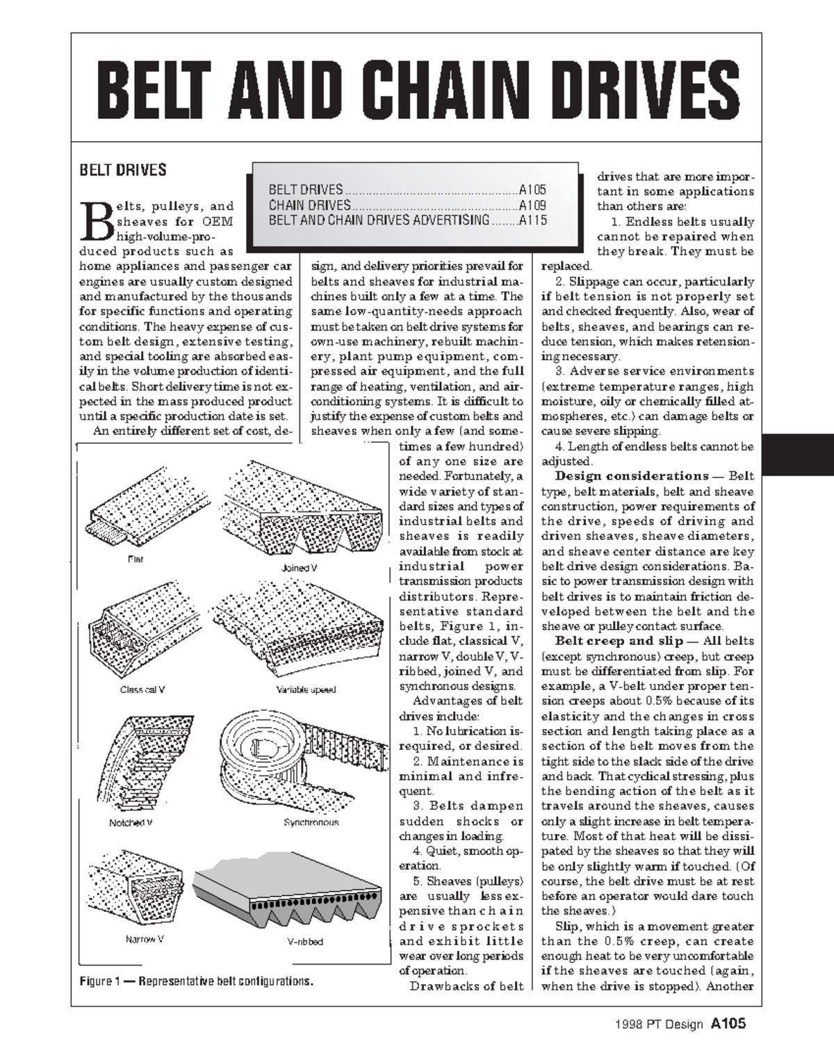 Belt and Chain Drives mechanics 1998 PT Design A BELT DRIVES B elts