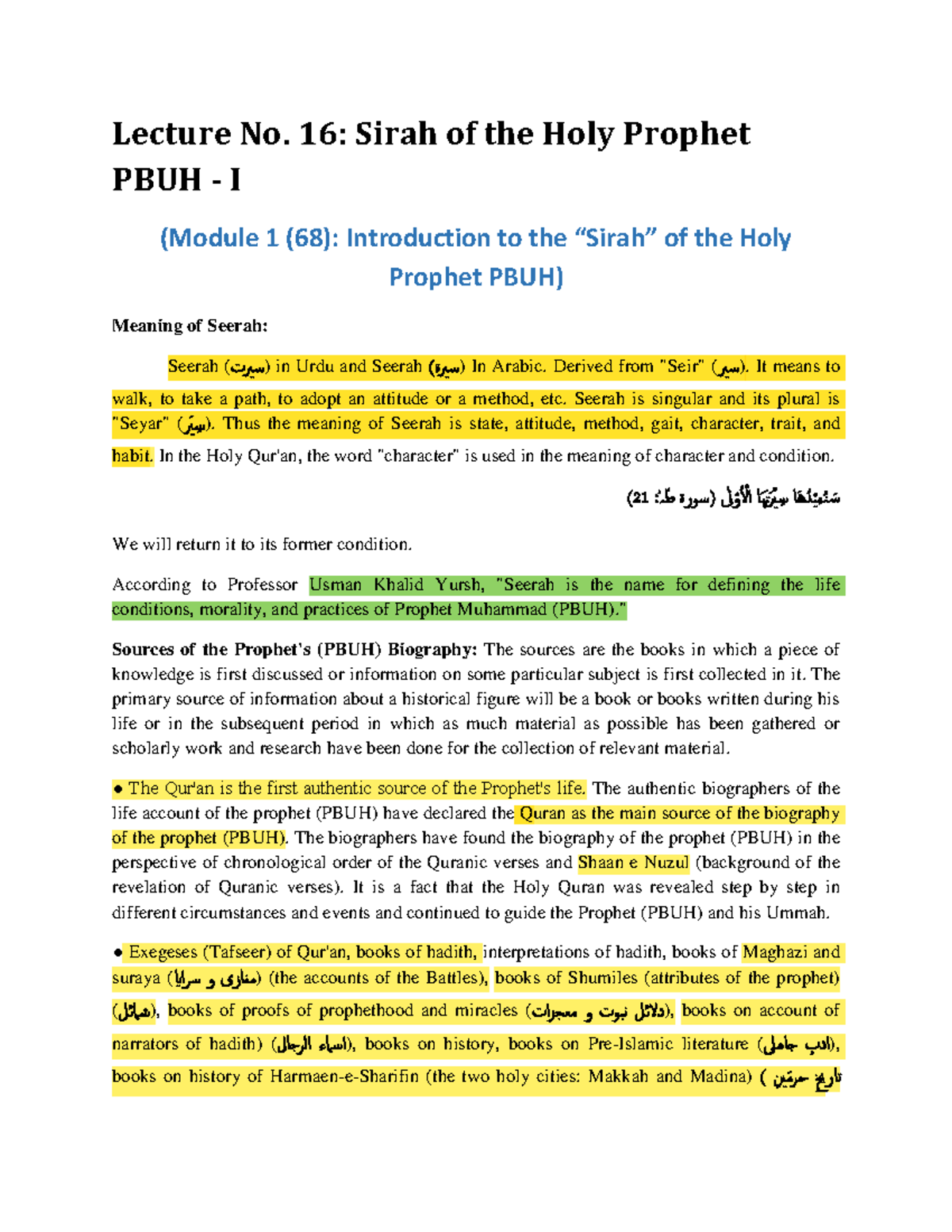 ISL202 highlighted (updated) lecture 16-30 - Lecture No. 16: Sirah of ...
