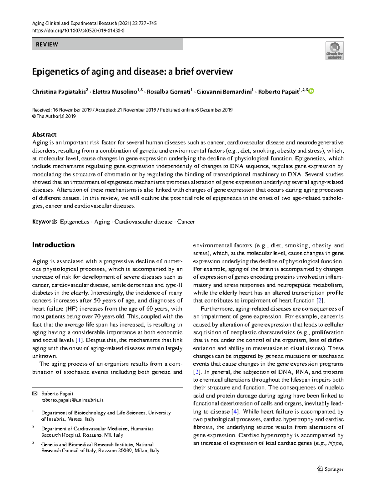 Epigenetics of aging and disease a brief overview - Vol.:(0123456789)1 ...