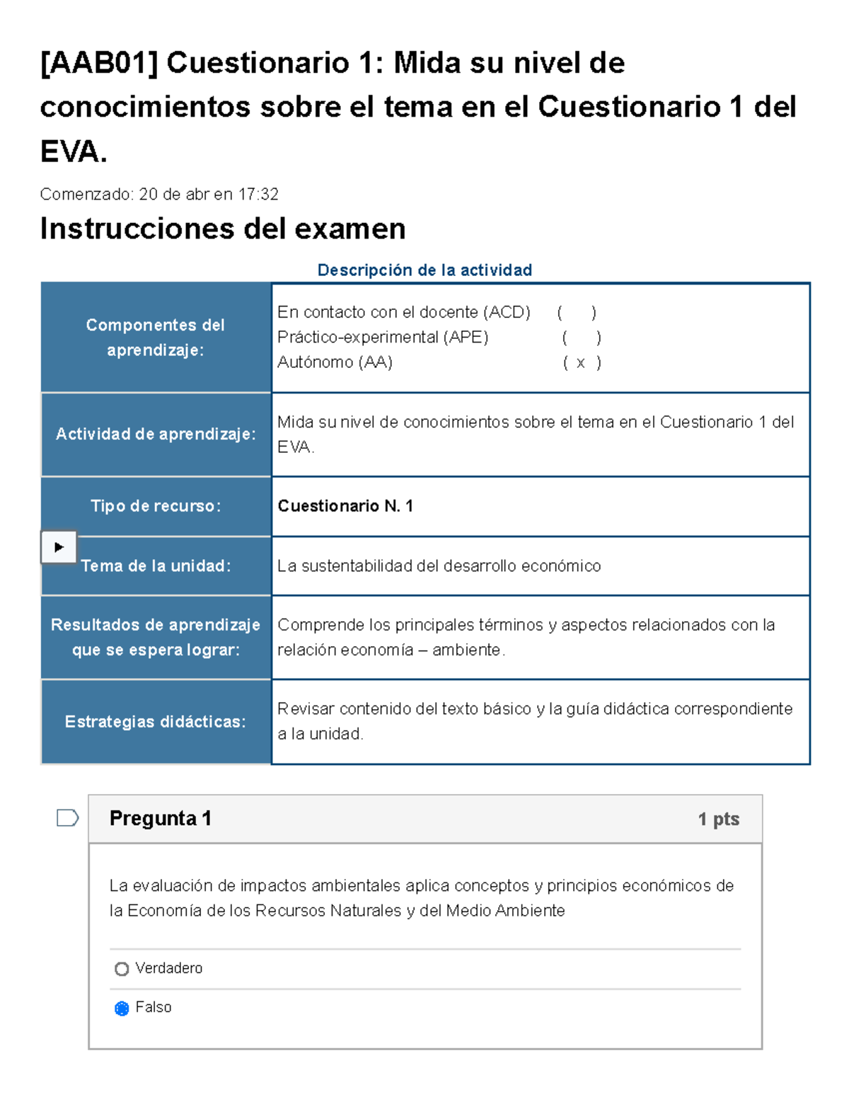 Examen [AAB01] Cuestionario 1 Mida Su Nivel De Conocimientos Sobre El ...