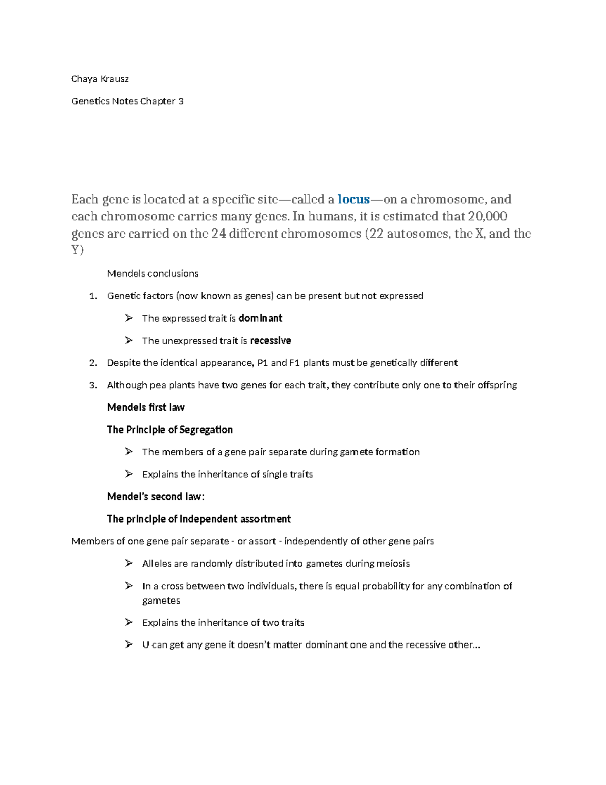 Genetics notes chapter 3 - Chaya Krausz Genetics Notes Chapter 3 Each ...