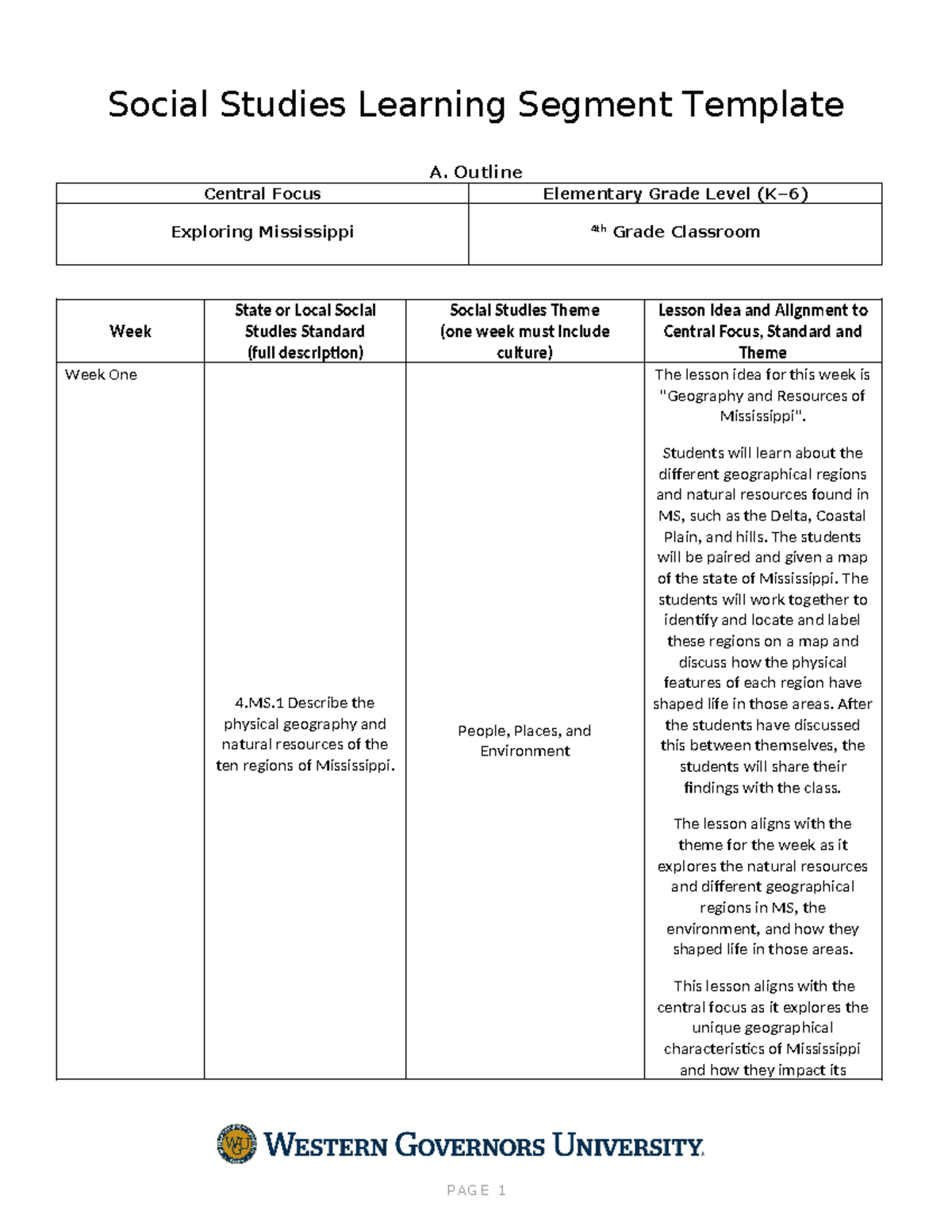 Social Studies Learning Segment Template - Outline Central Focus ...