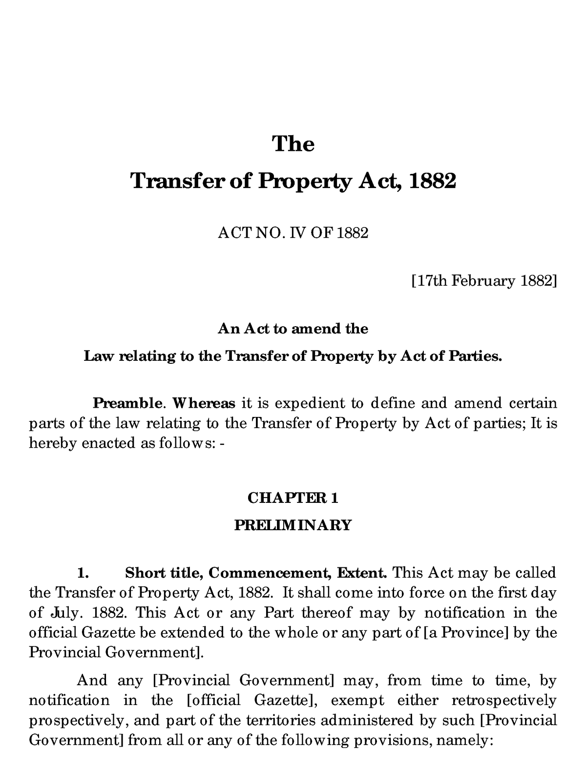 Property Law Transfer Of Property Act 1872 - The Transfer Of Property ...