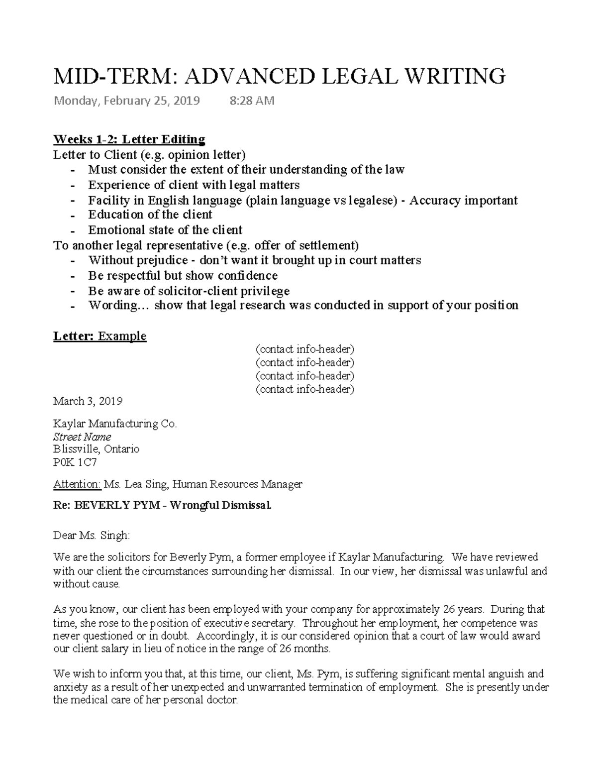 MIDTERM Advanced Legal Writing Study Guide MIDTERM ADVANCED LEGAL