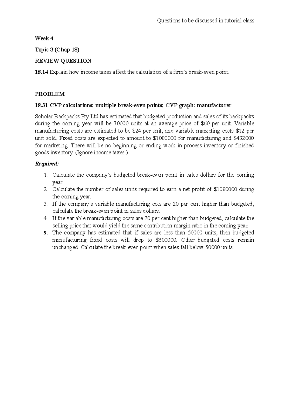Week 4 (To be discussed) Questions - Questions to be discussed in ...
