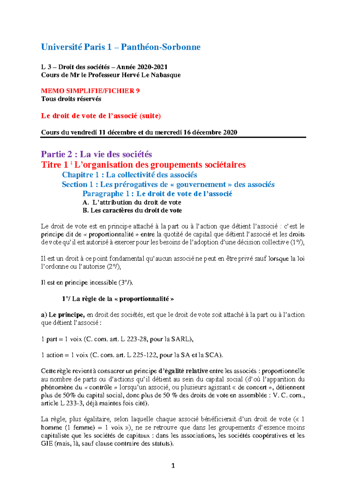 Fiche N°9 - Les Caracte Ì Ristiques Et Lexercice Du Droit De Vote ...