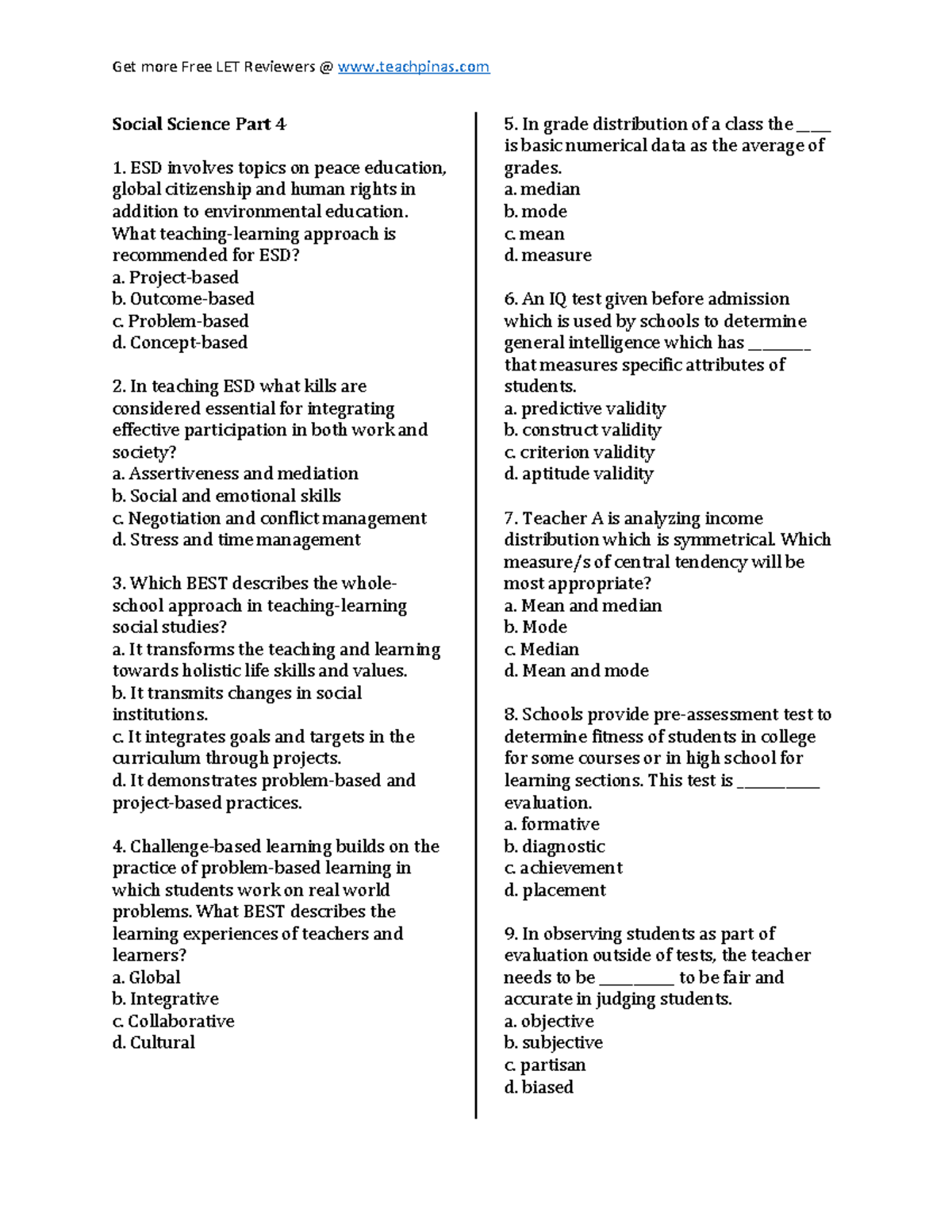 Part 4 Social Science www - Social Science Part 4 ESD involves topics ...