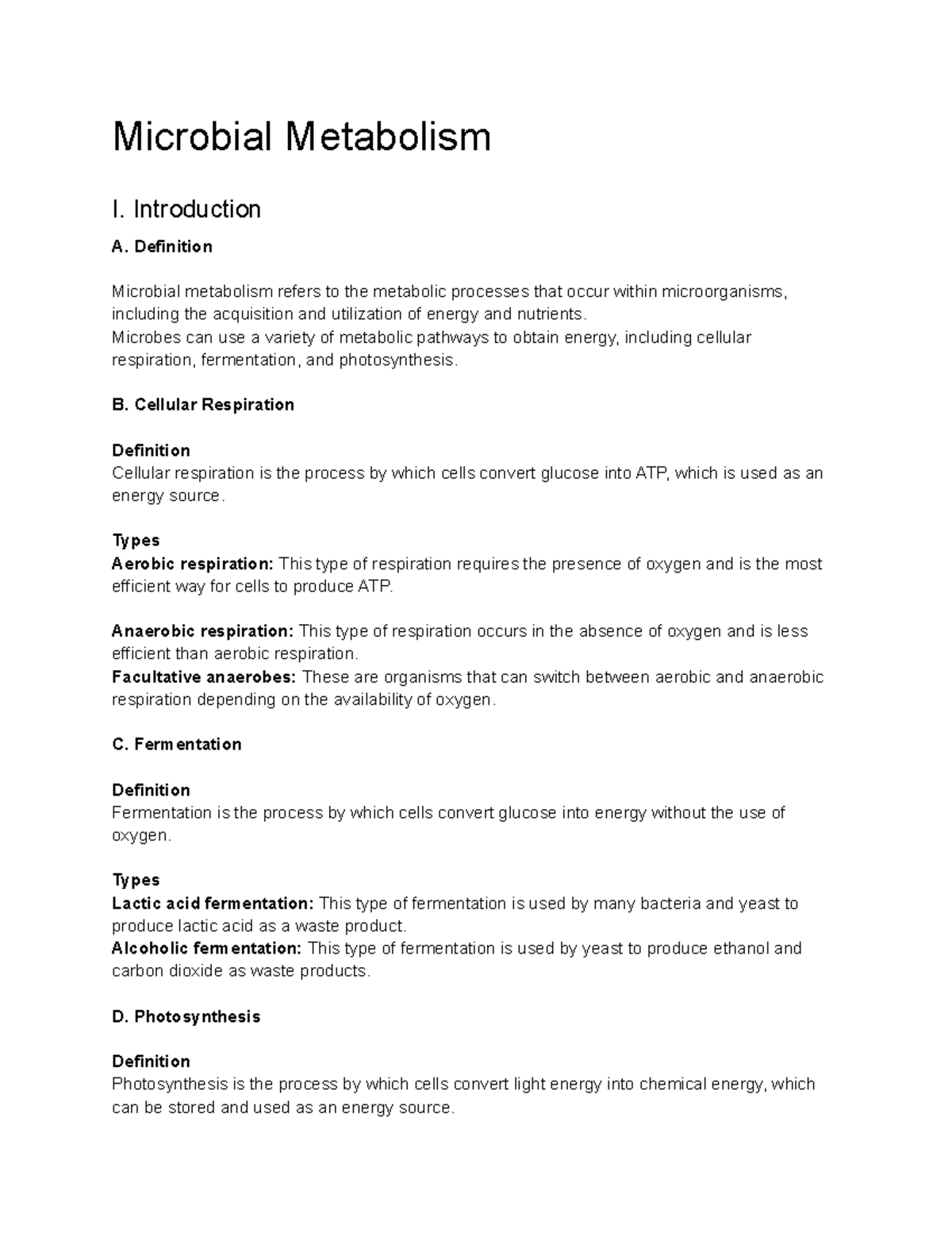 Microbiology (BIO2010 ) Lecture 9 Microbial Metabolism Microbial