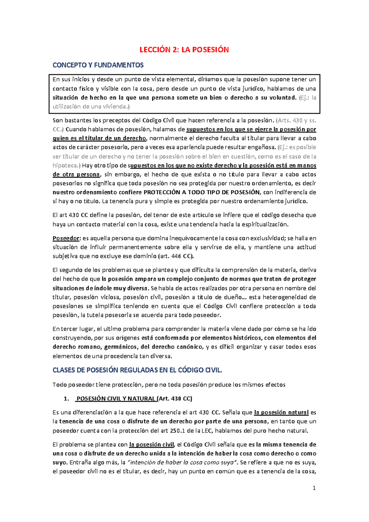 Lección 2 La posesión - LECCIÓN 2: LA POSESIÓN CONCEPTO Y FUNDAMENTOS ...