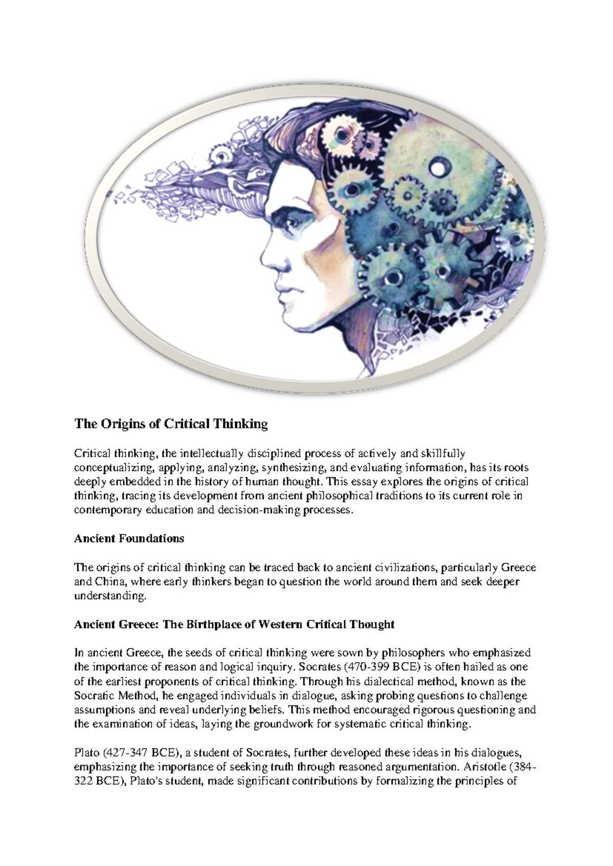 Notes-Critical thinking - The Origins of Critical Thinking Critical ...
