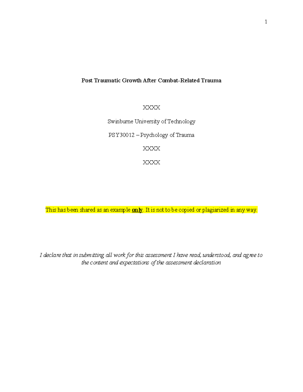 PSY30012 Posttraumatic Growth Essay - Post Traumatic Growth After ...