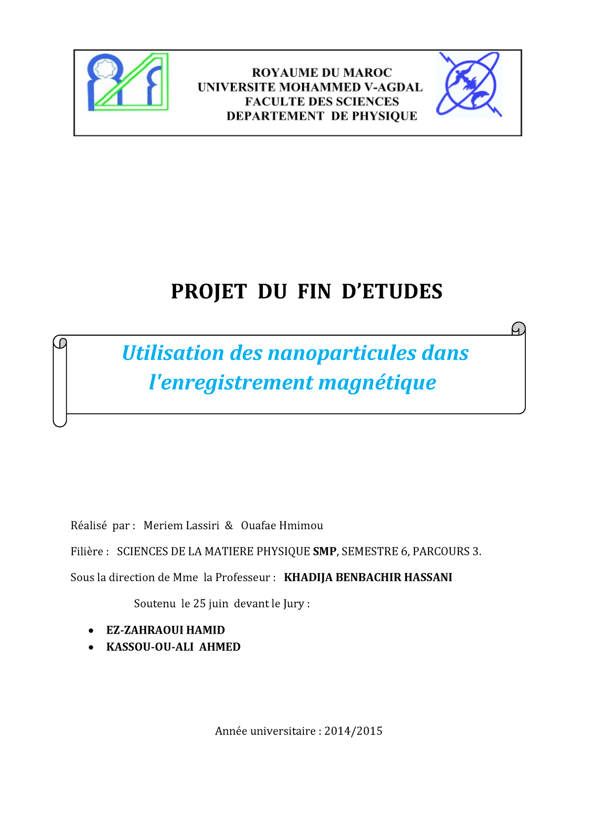 SDIC-PL0572 - PFE Chimie - PROJET DU FIN D’ETUDES Réalisé Par : Meriem ...