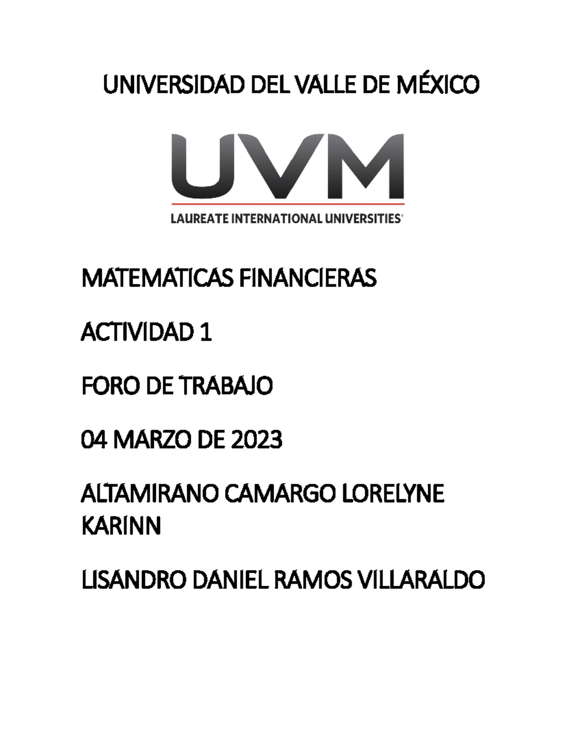 A1 LDRV - Tarea Bb - UNIVERSIDAD DEL VALLE DE MÉXICO MATEMATICAS ...