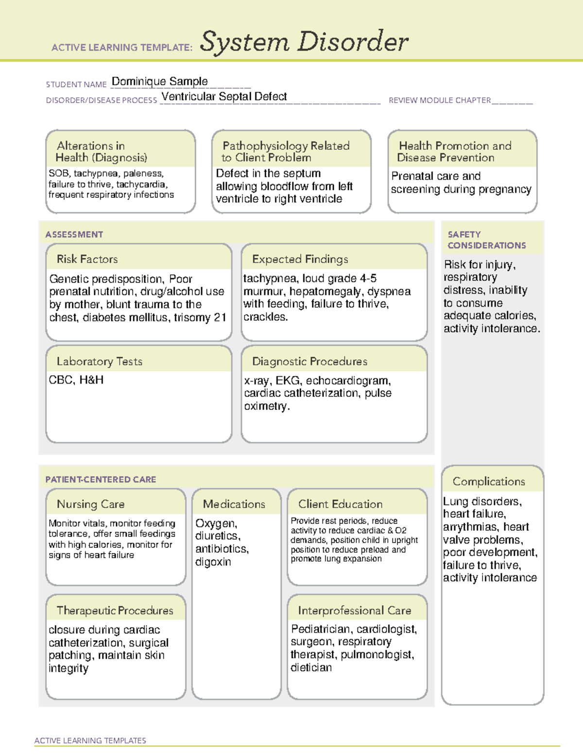 Ventricular Septal Defect system disorder - ACTIVE LEARNING TEMPLATES ...