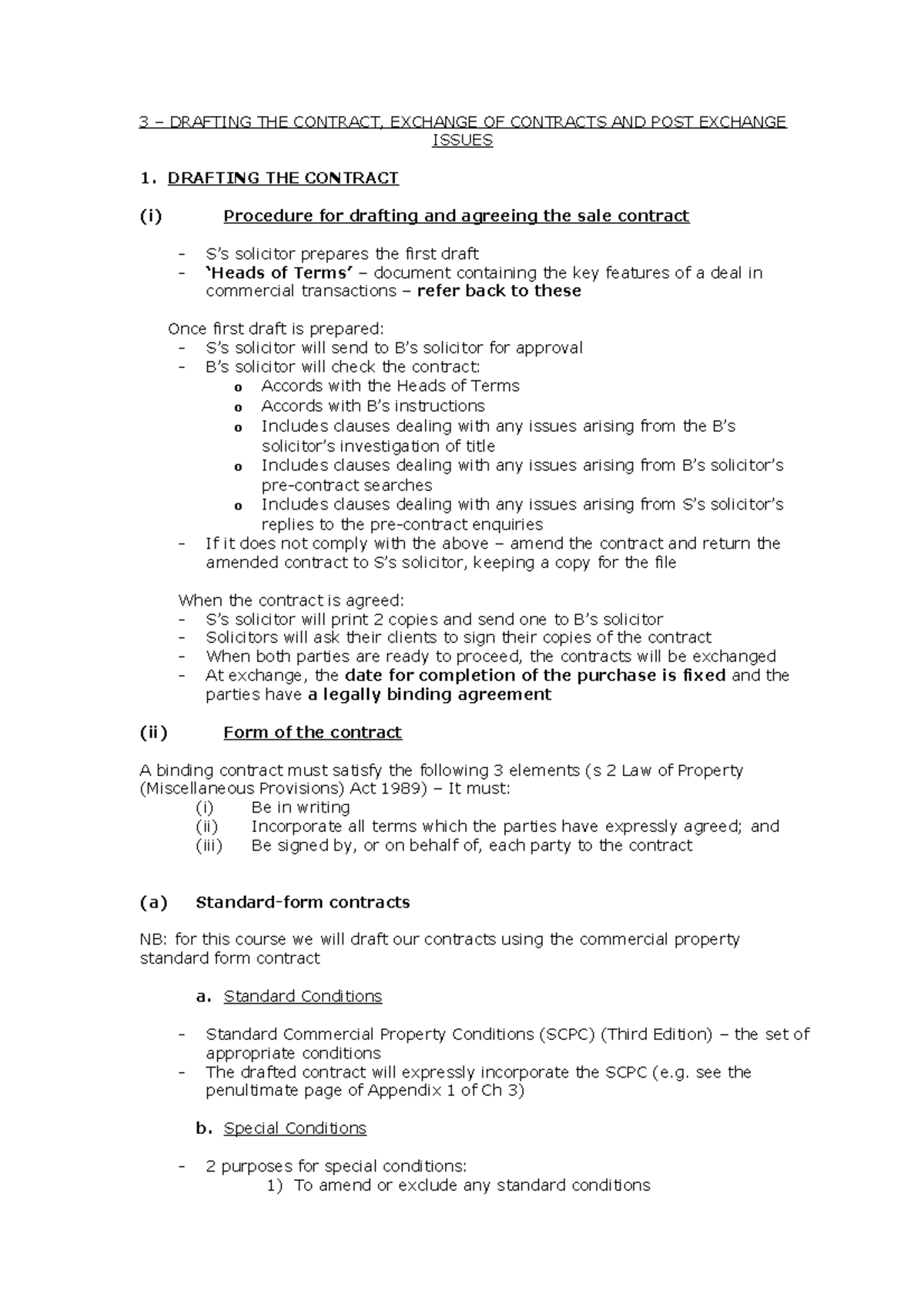 3. Drafting THE Contract, Exchange OF Contracts AND POST Exchange