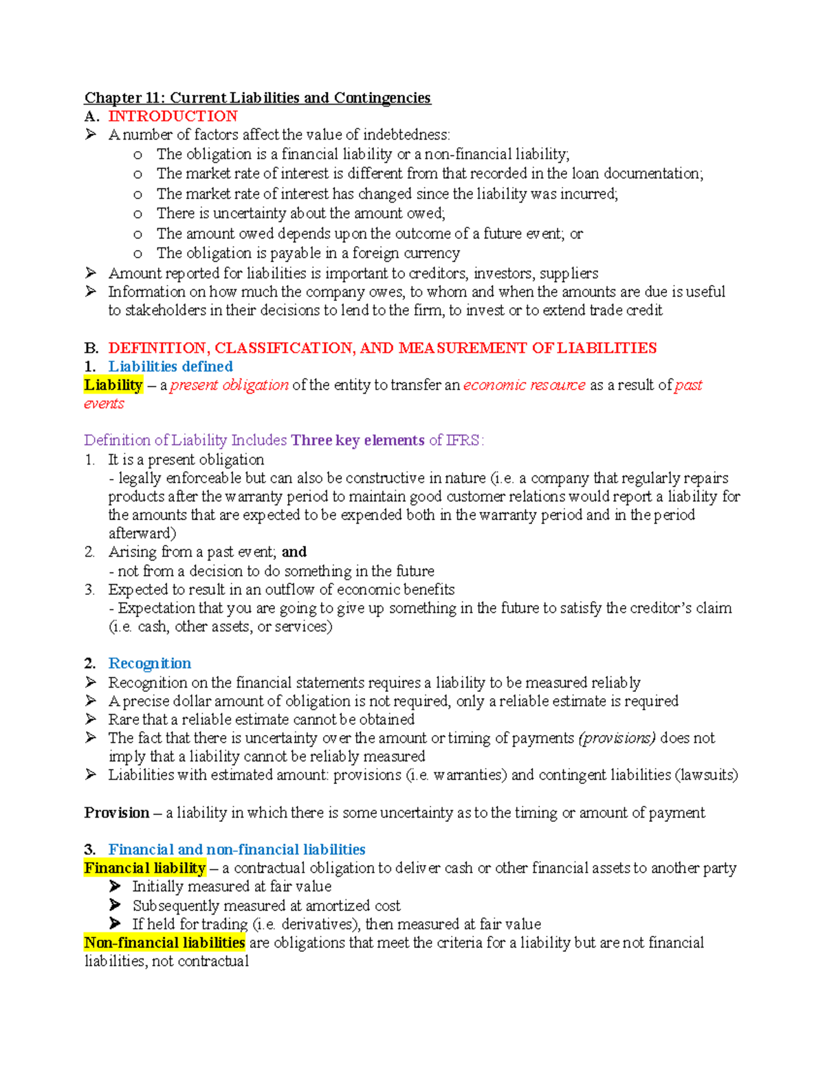 Chapter 11 Notes - AFM 391 - Chapter 11: Current Liabilities and ...