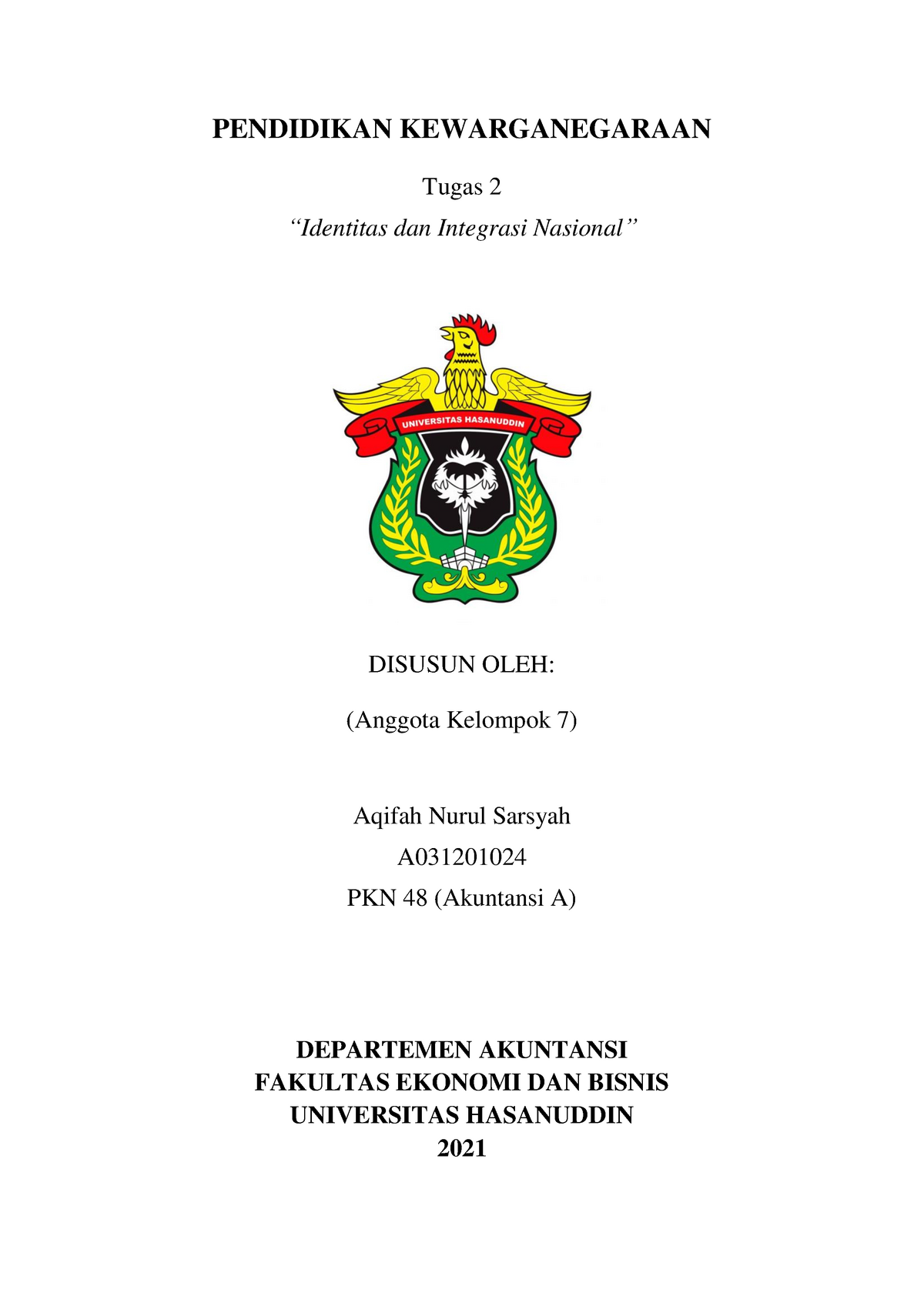 Tugas 2 Identitas Dan Integrasi Nasional Pendidikan Kewarganegaraan Tugas 2 “identitas Dan