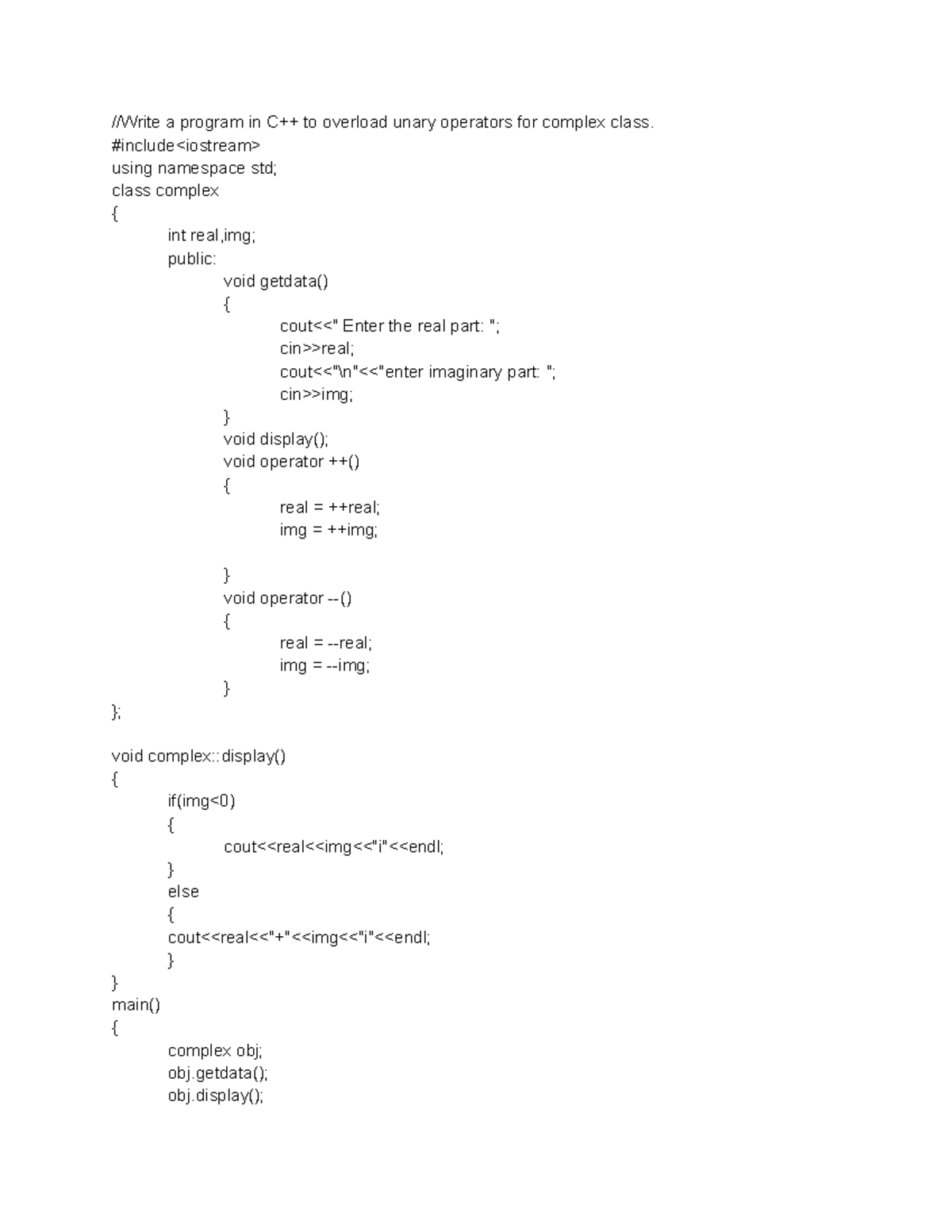 OOP Experiment 5 and 6 program - //Write a program in C++ to overload ...