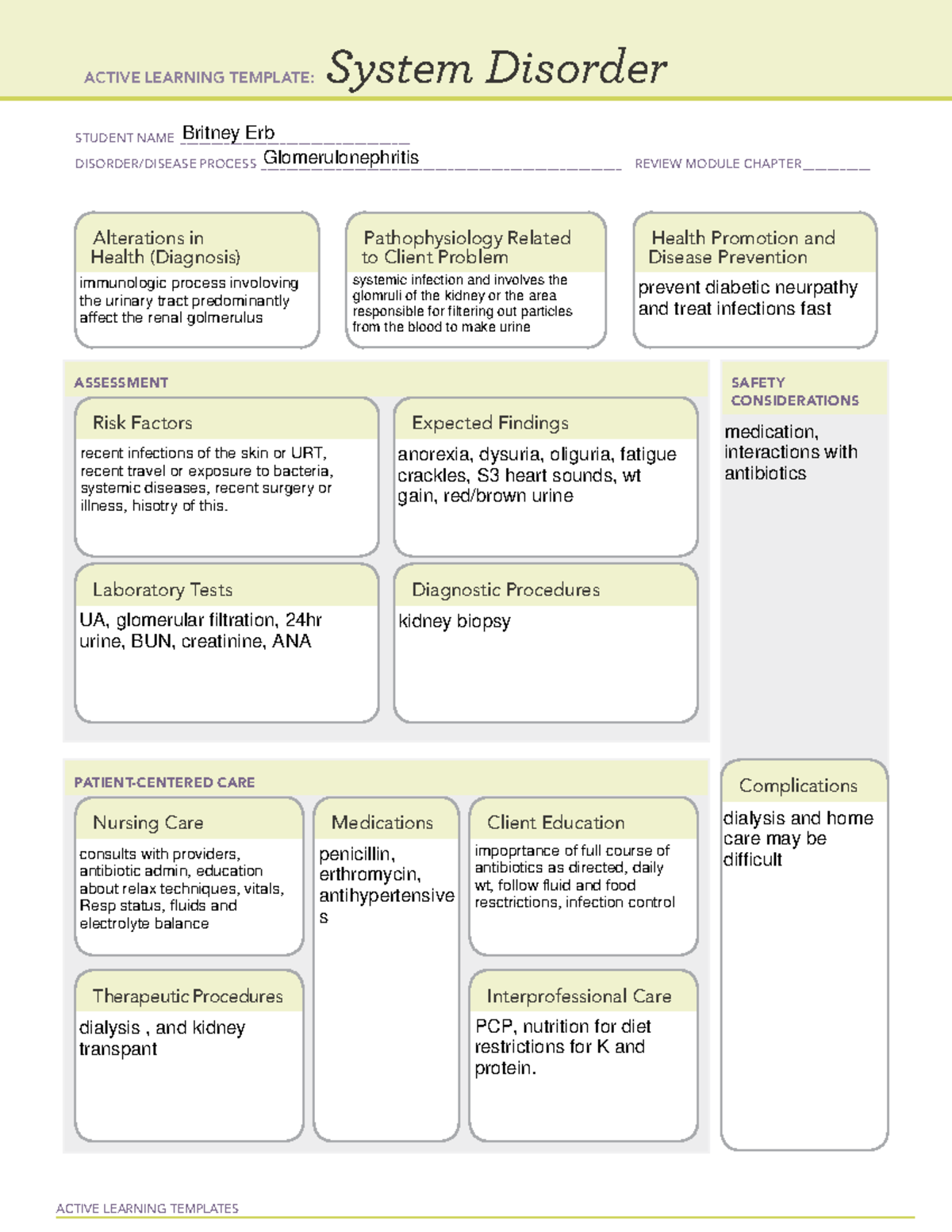 System Disorder BERB System Disorder Glomerulonphritis - ACTIVE ...