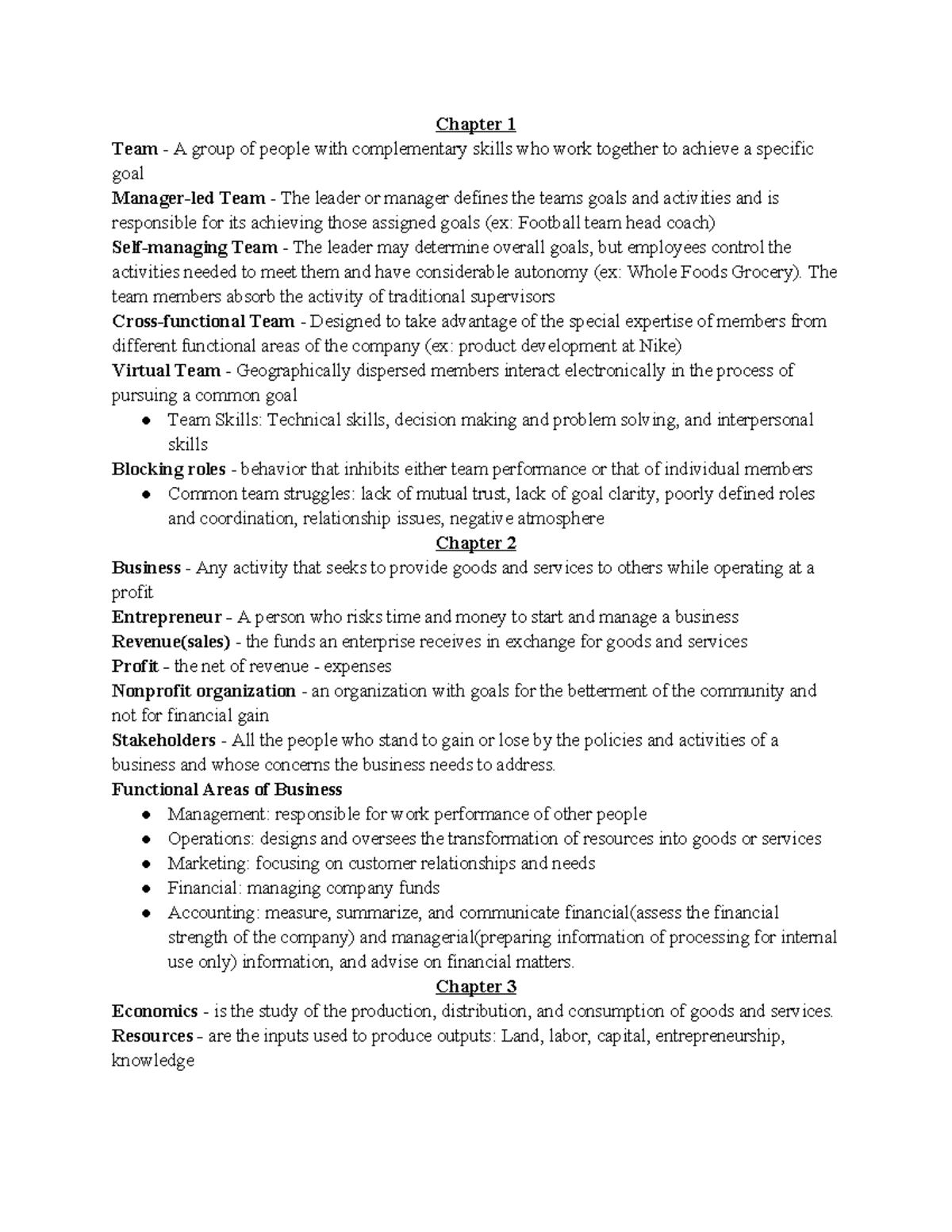 Fo B Notes - Chapter1-14 - Chapter 1 Team - A group of people with ...