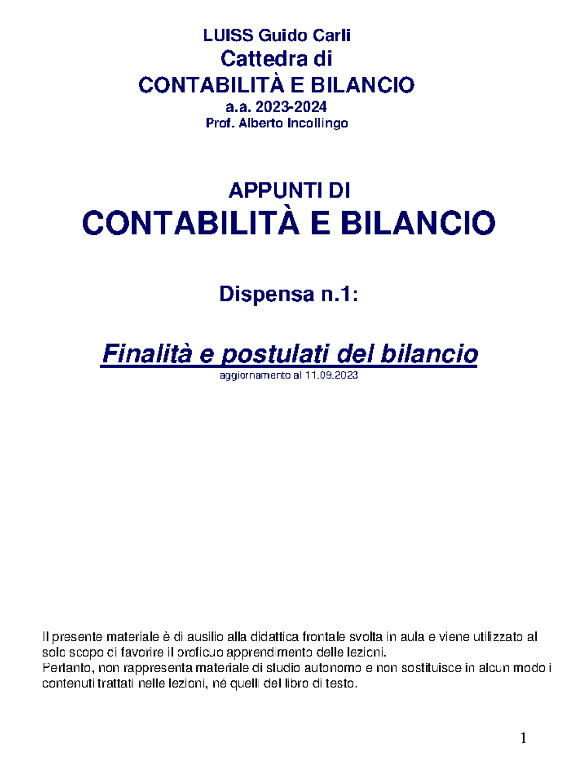 1. Finalità e postulati di bilancio - 1 APPUNTI DI CONTABILITÀ E ...