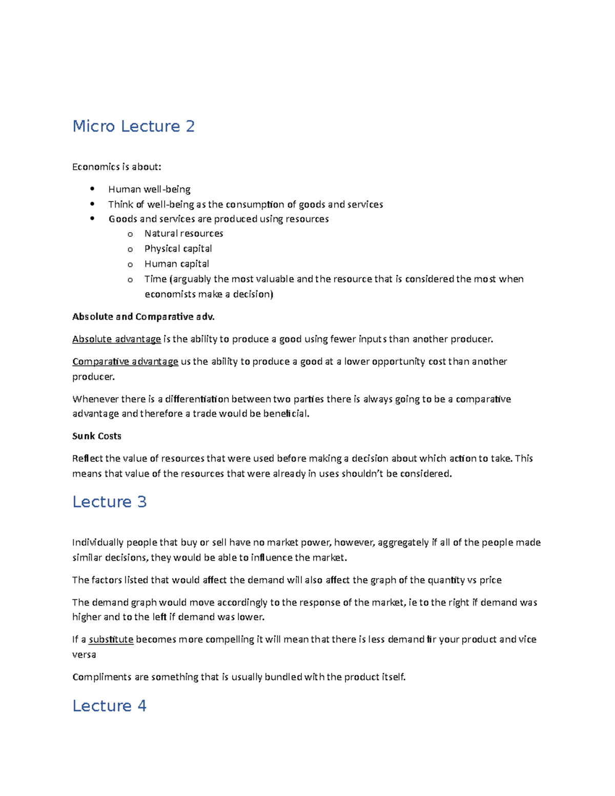 Micro lecture notes - Micro Lecture 2 Economics is about: Human well ...