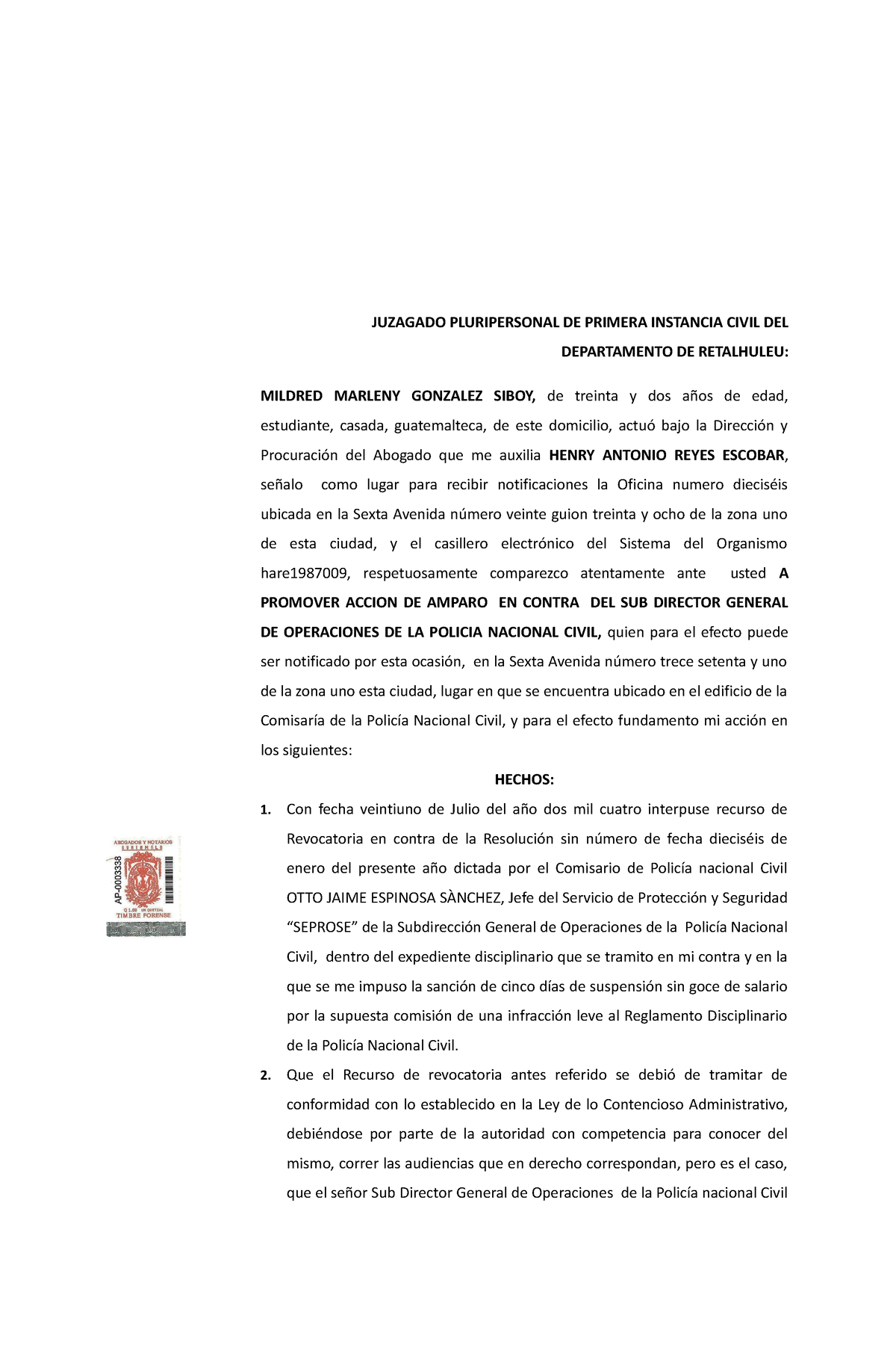 Memorial Amparo - Derecho Adminsitrativo - JUZAGADO PLURIPERSONAL DE ...