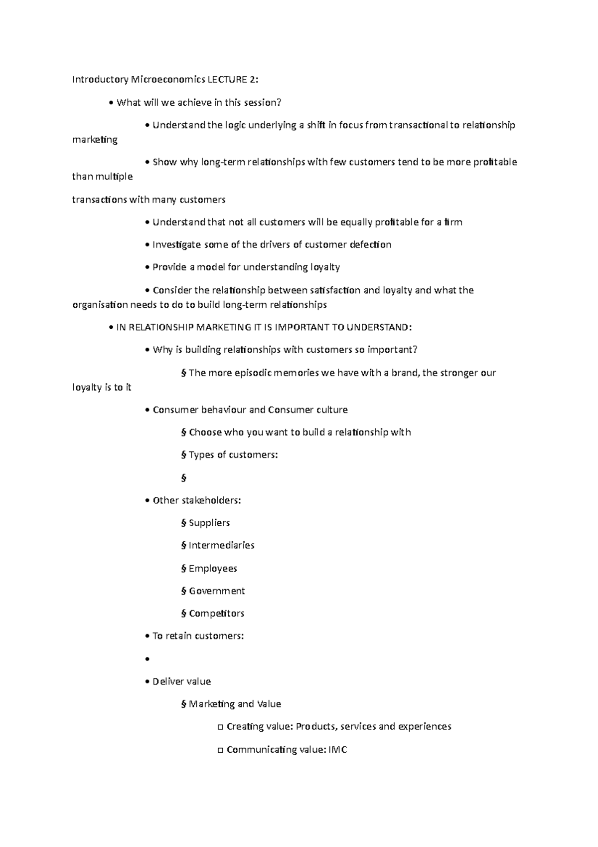 Principles of Marketing Lecture 2 - Introductory Microeconomics LECTURE ...