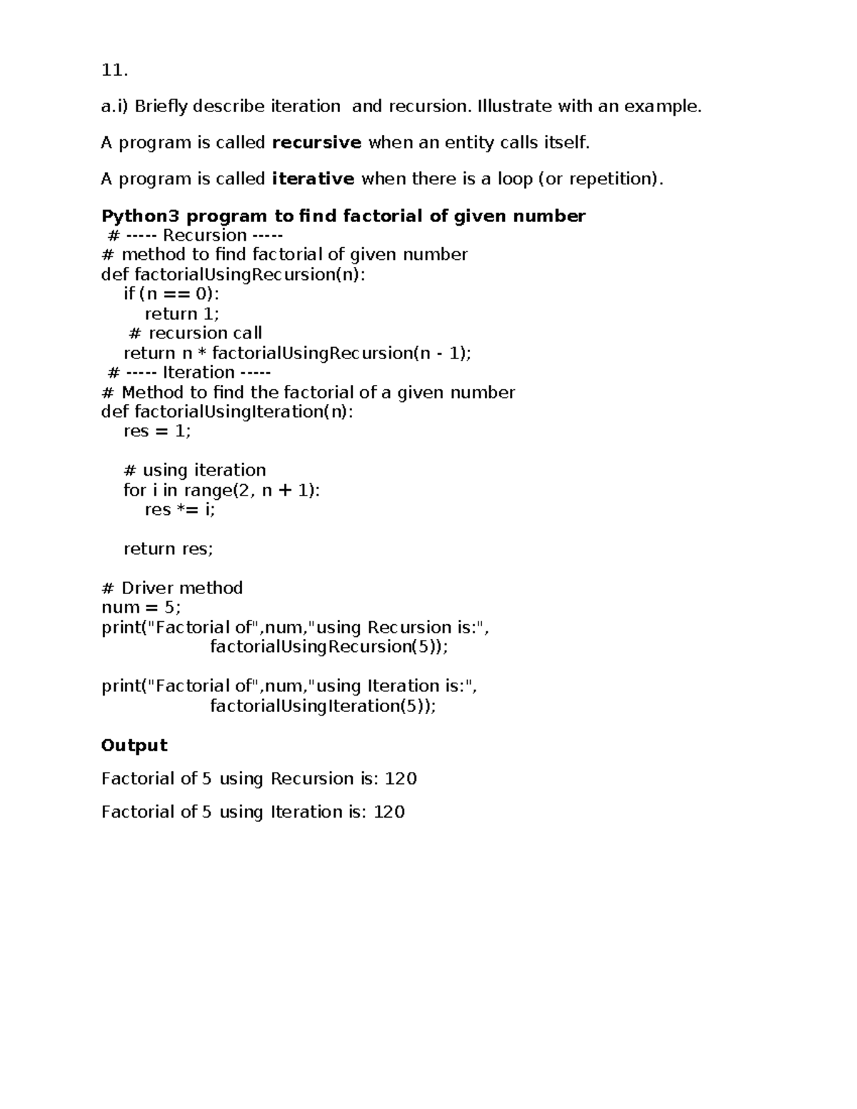 Python cat 2a answer big question - 11. a) Briefly describe iteration ...