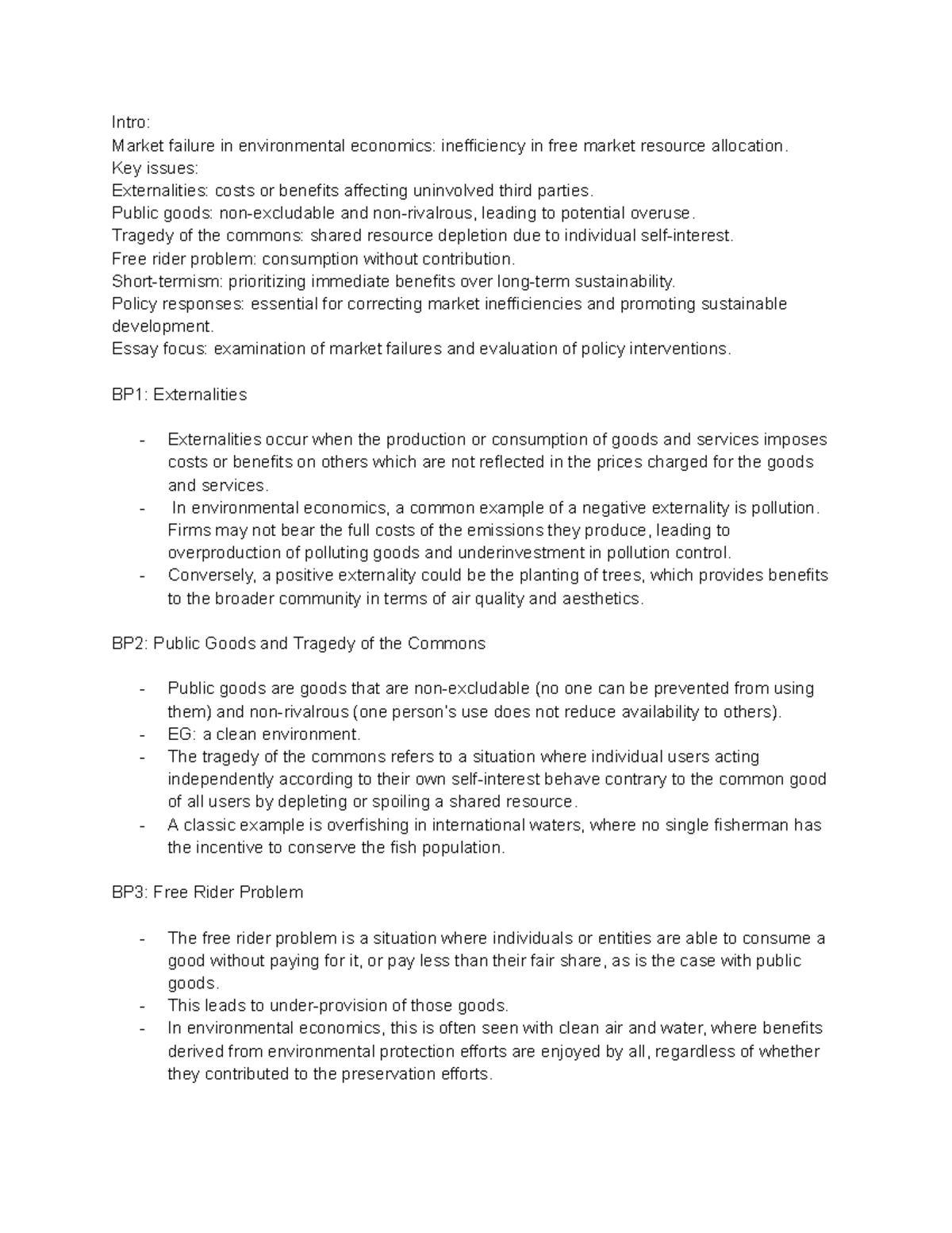 Economics essay short answer - Intro: Market failure in environmental ...