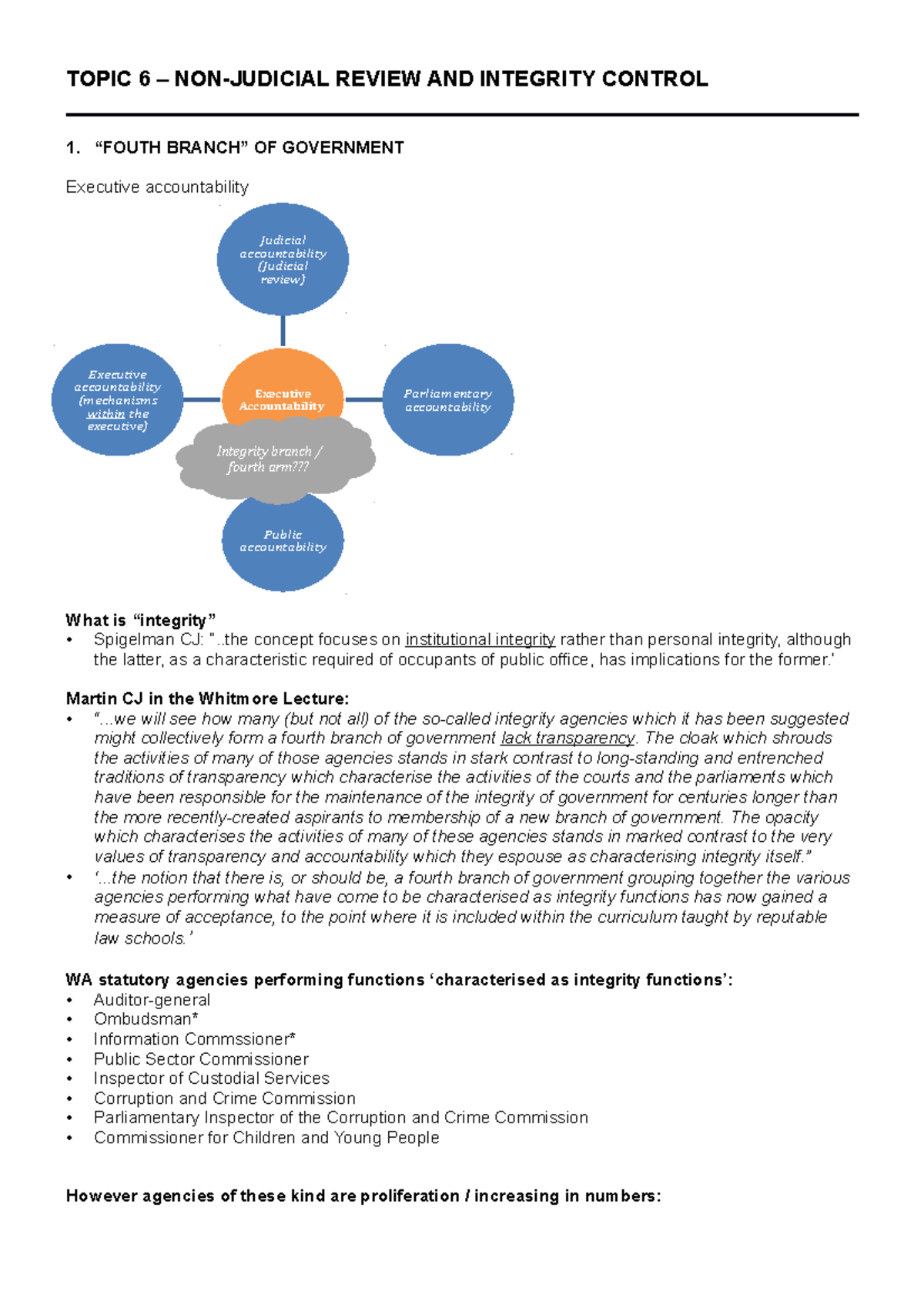 Foundations of Public Law Exam Notes (Topic 6 NonJudiciary) TOPIC 6 NONJUDICIAL REVIEW