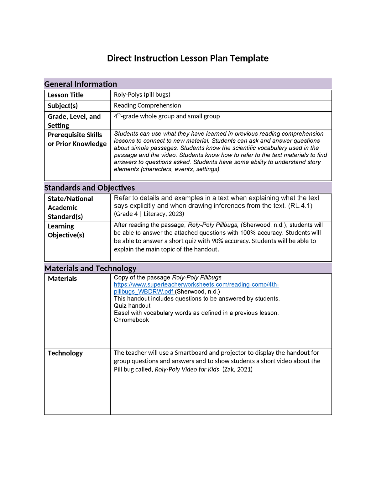 Lesson plan for C910 - Please use as guide - Direct Instruction Lesson ...