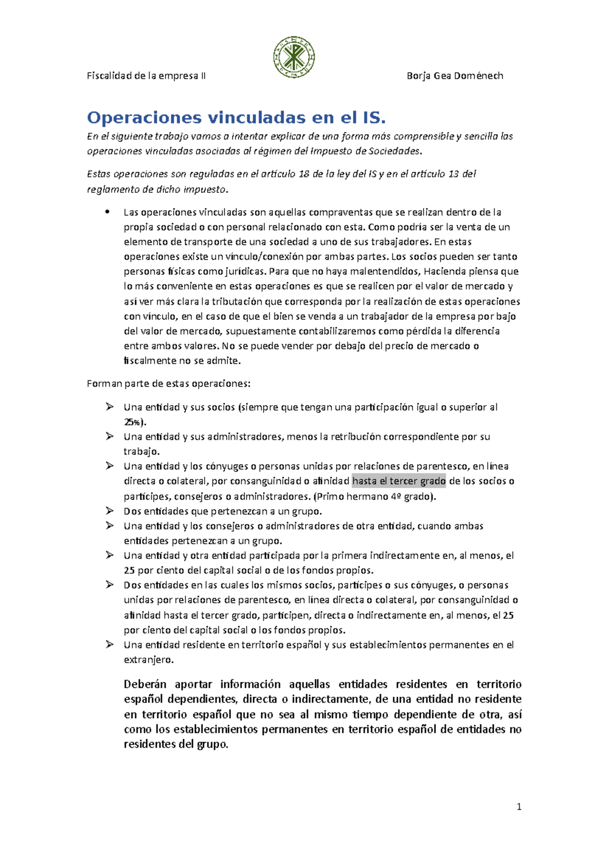 Trabajo De Operaciones Vinculadas Operaciones Vinculadas En El Is En El Siguiente Trabajo