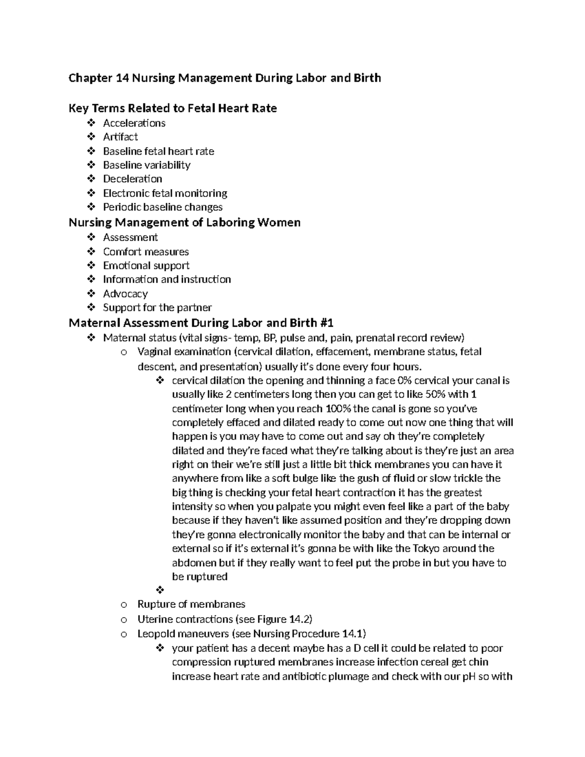 Chapter 14 - Notes - Chapter 14 Nursing Management During Labor And ...