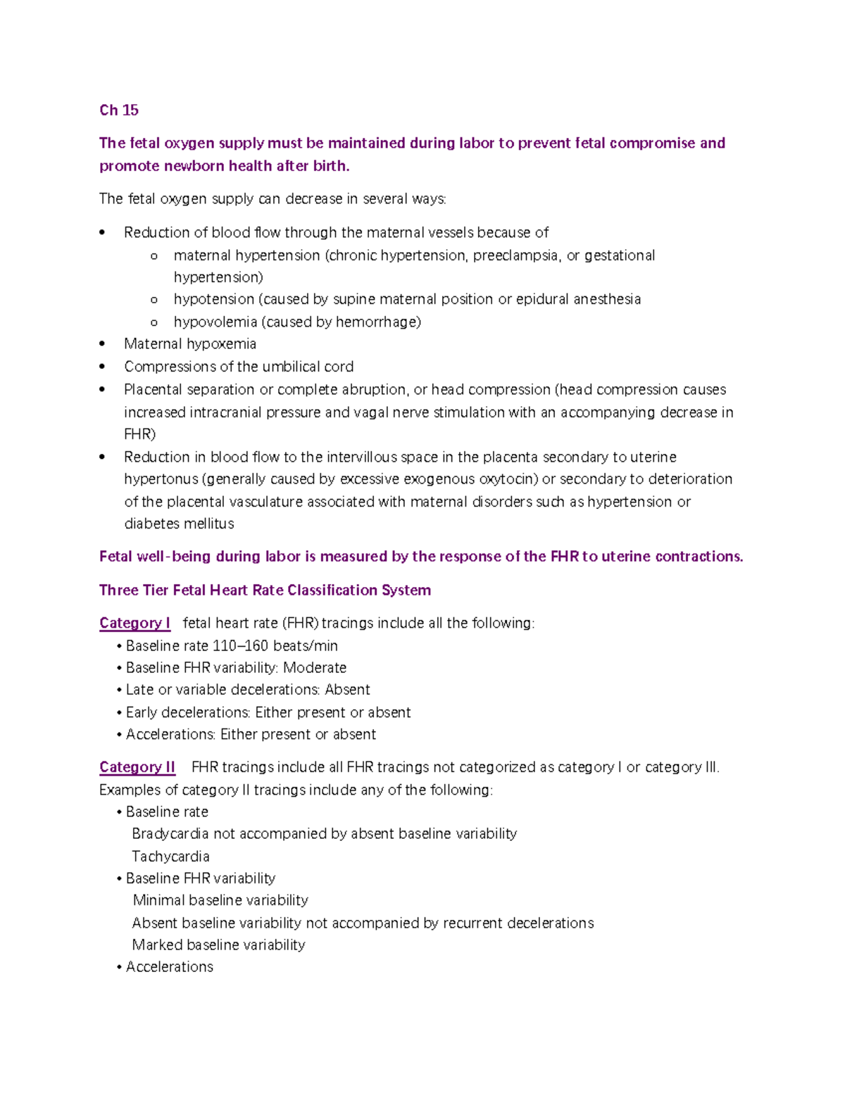 Wk 3 Outline Ch 15 - Chapter information - Ch 15 The fetal oxygen ...