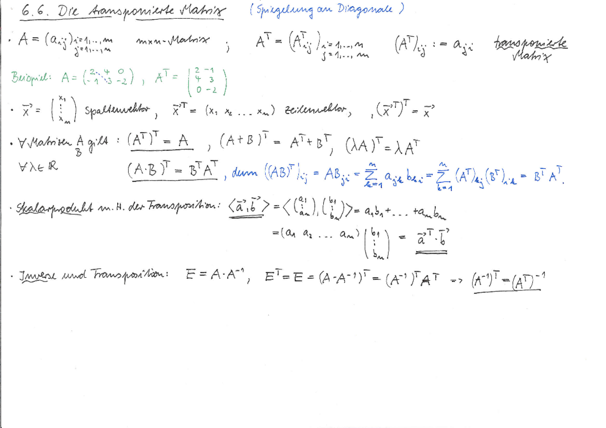 Zusammenfassung - transponierte Matrix, Determinante - A= (am-=41 .m ...