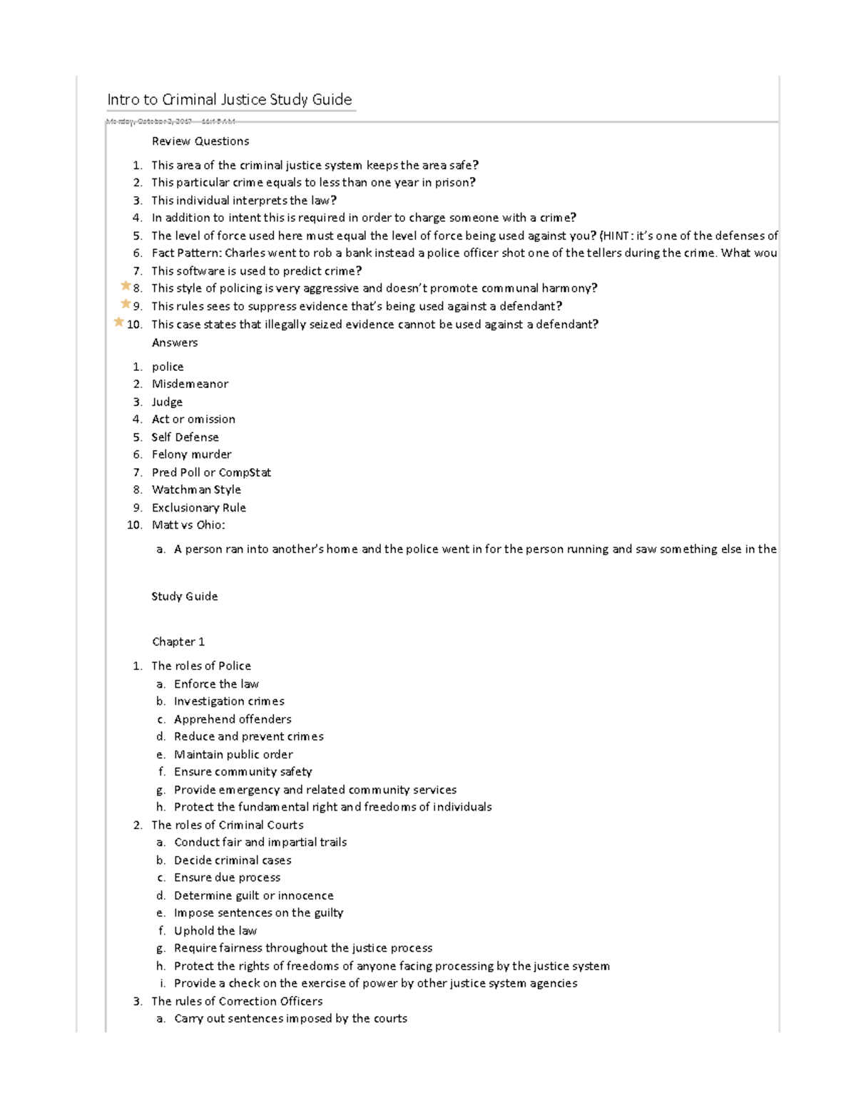 Criminal Justice Exam 1 Study Guide - Warning: TT: Undefined Function ...