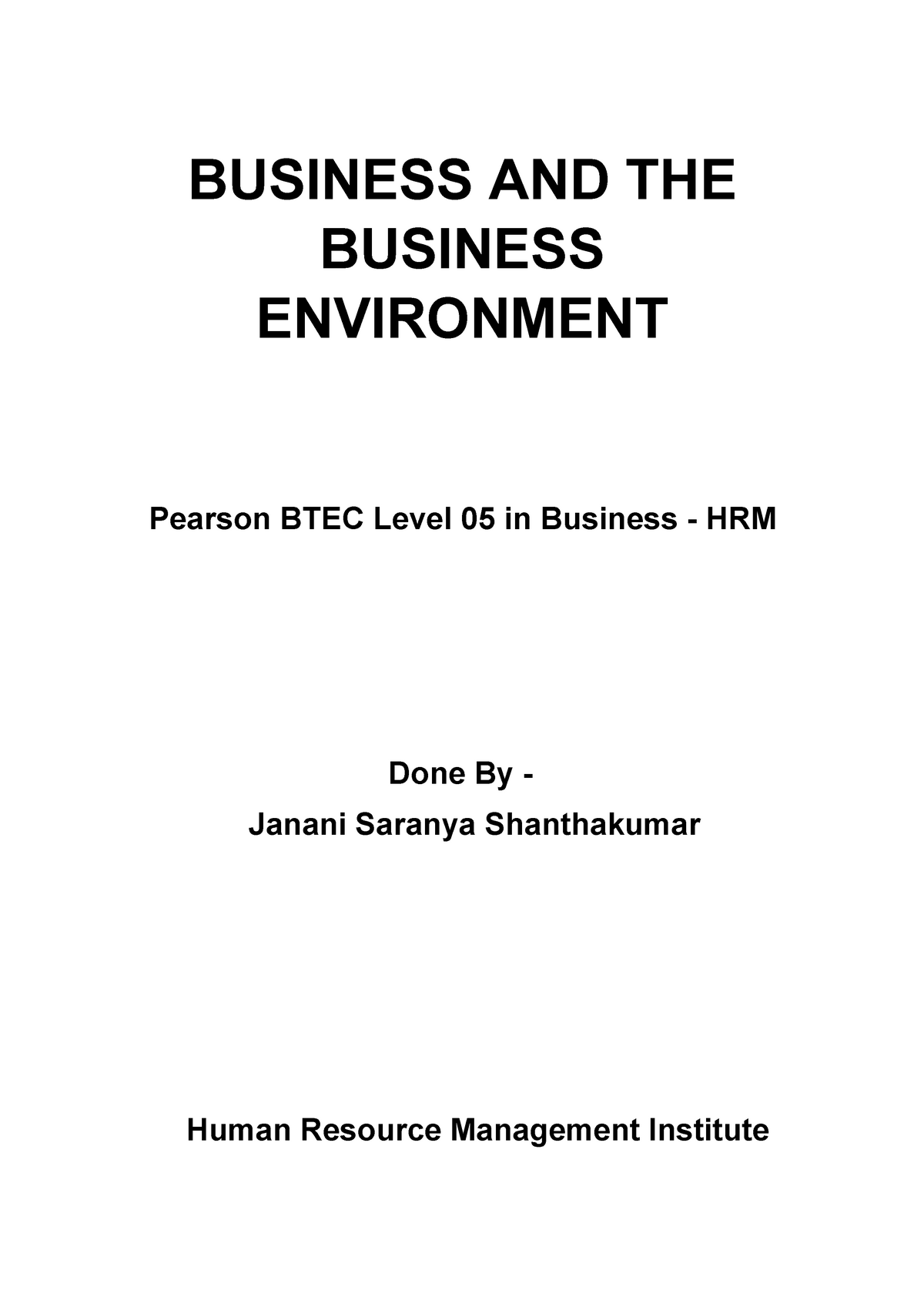 BS Jan - BUSINESS AND THE BUSINESS ENVIRONMENT Pearson BTEC Level 05 In ...