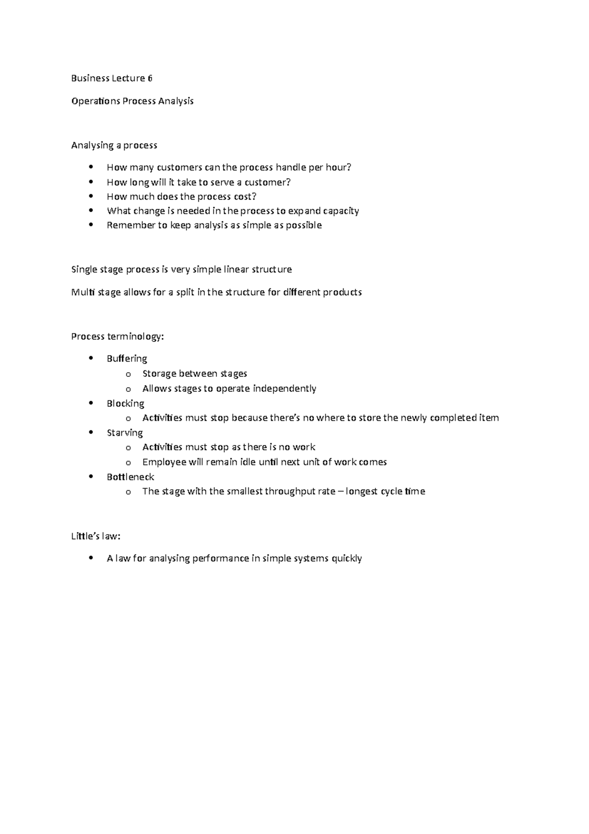 Lecture 6 - Business Lecture 6 Operations Process Analysis Analysing a ...