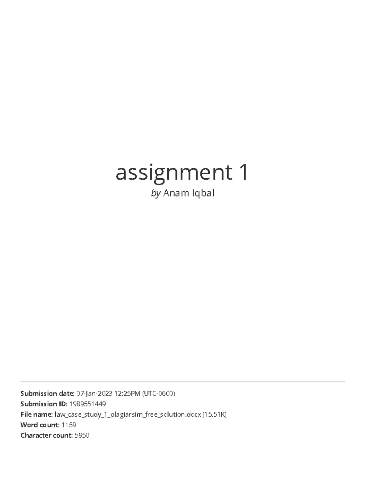 Assignment 1 - assignment 1 by Anam Iqbal Submission date: 07-Jan-2023 ...