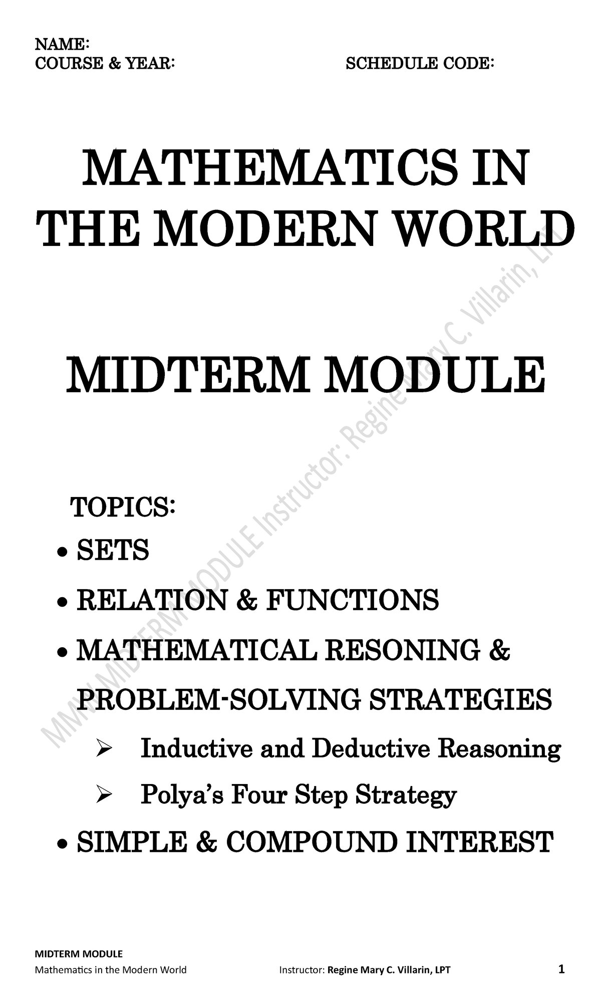 Math Midterm Module Intructor Villarin - ####### MIDTERM MODULE NAME ...