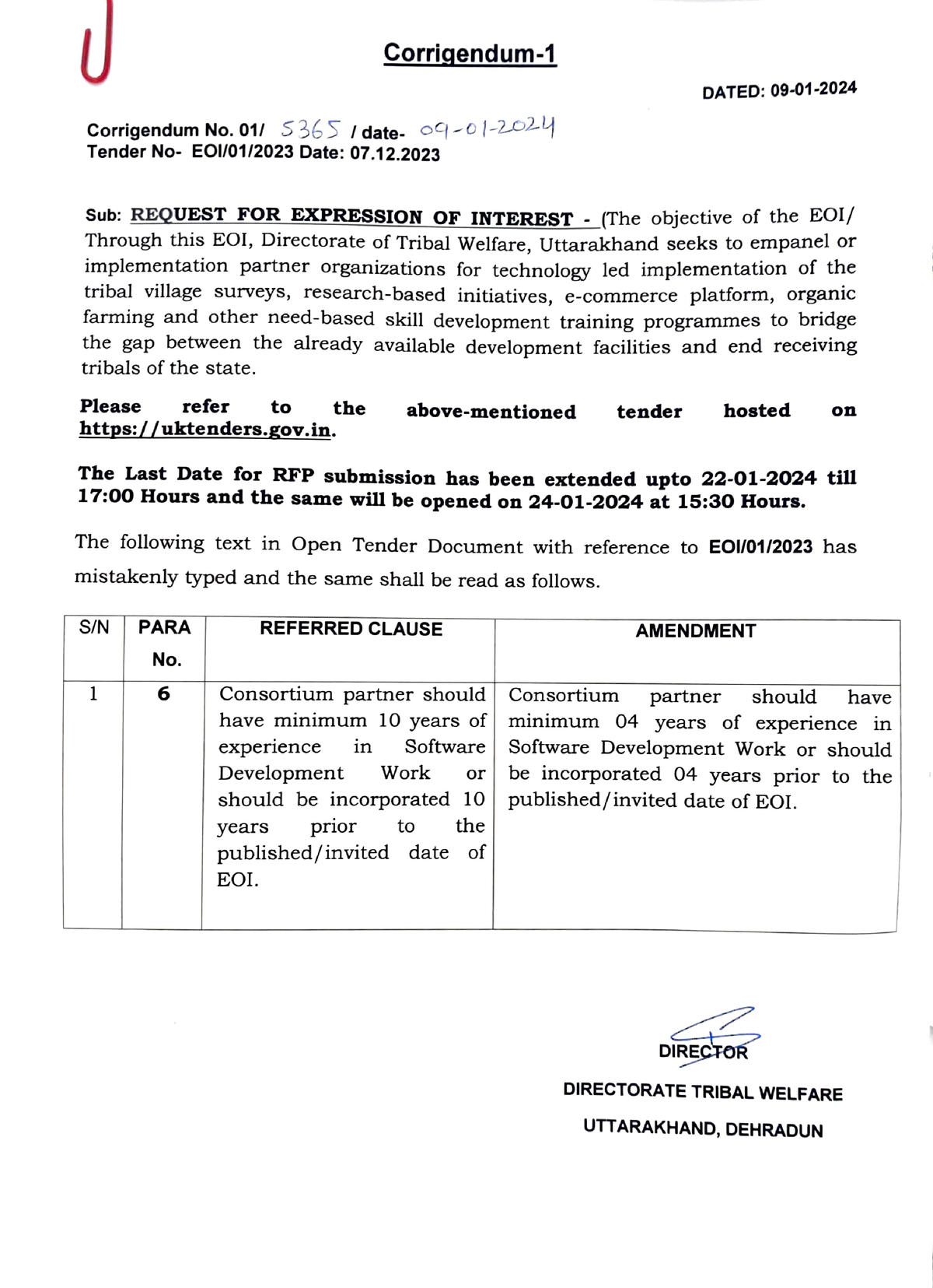 Corrigendum - kliyr - Corrigendum No. 01/ S365 i date- oq-0 |- Tender ...