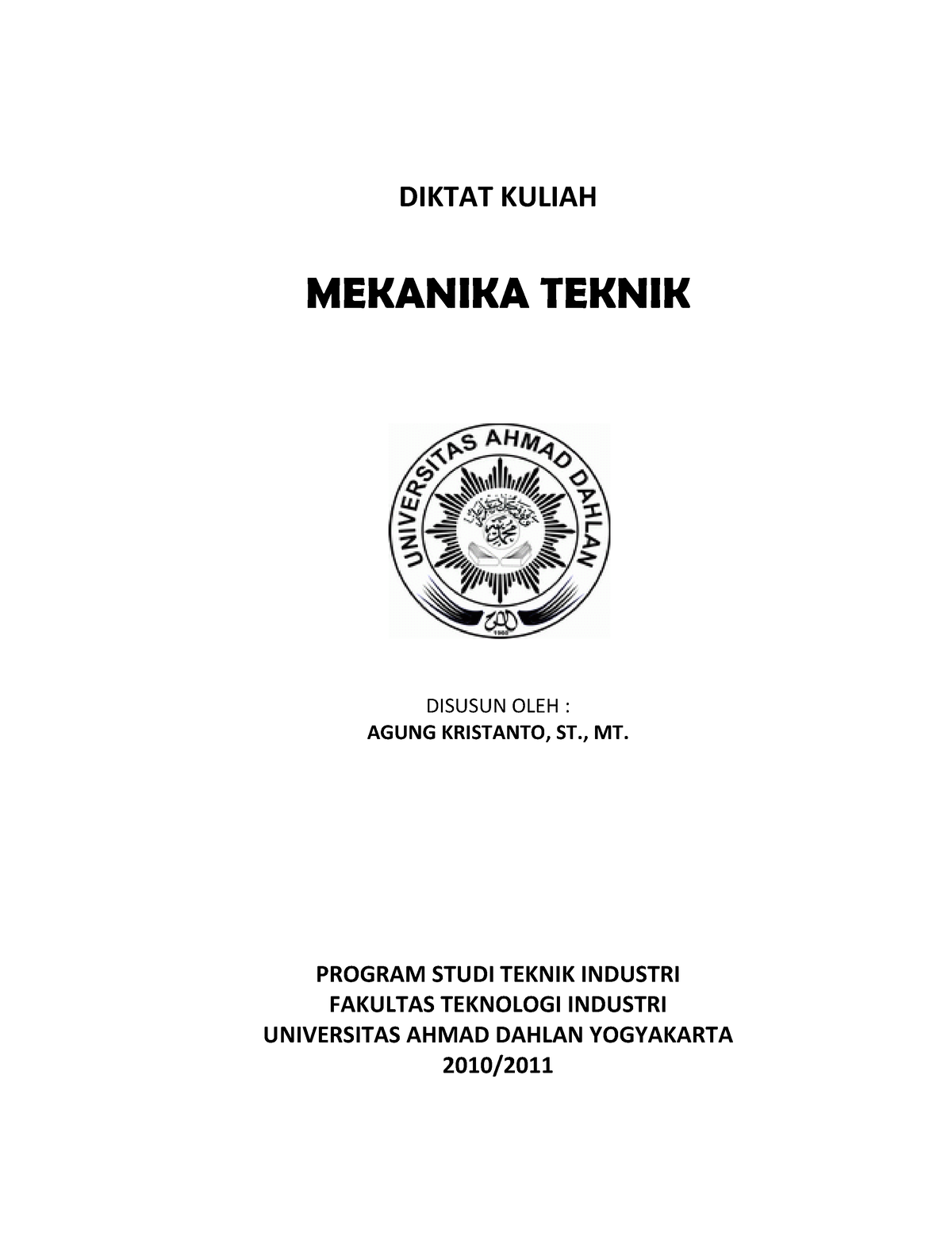 Modul Mekanika Teknik - DIKTAT KULIAH MEKANIKA TEKNIK DISUSUN OLEH ...