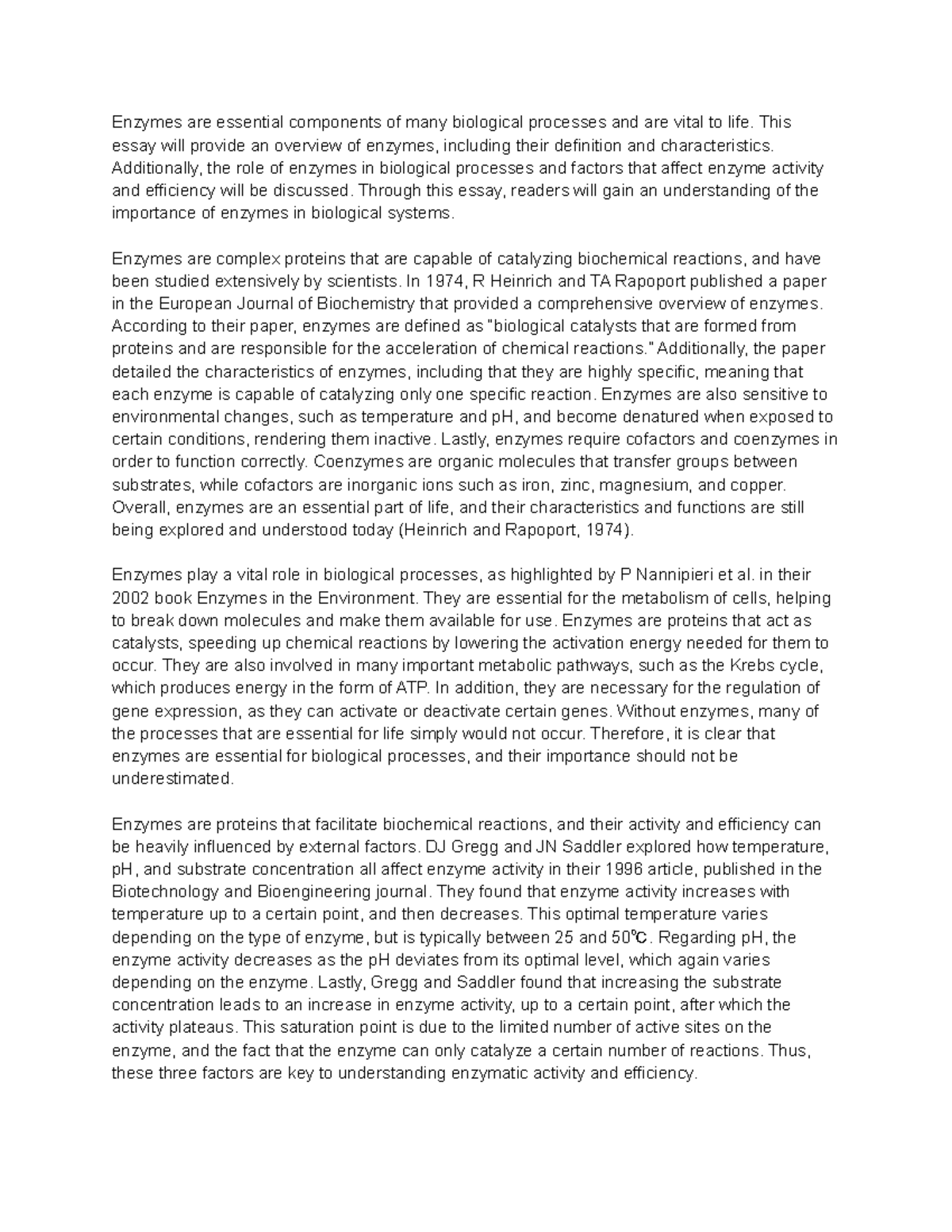 Definition and Characteristics of Enzymes Enzymes are essential