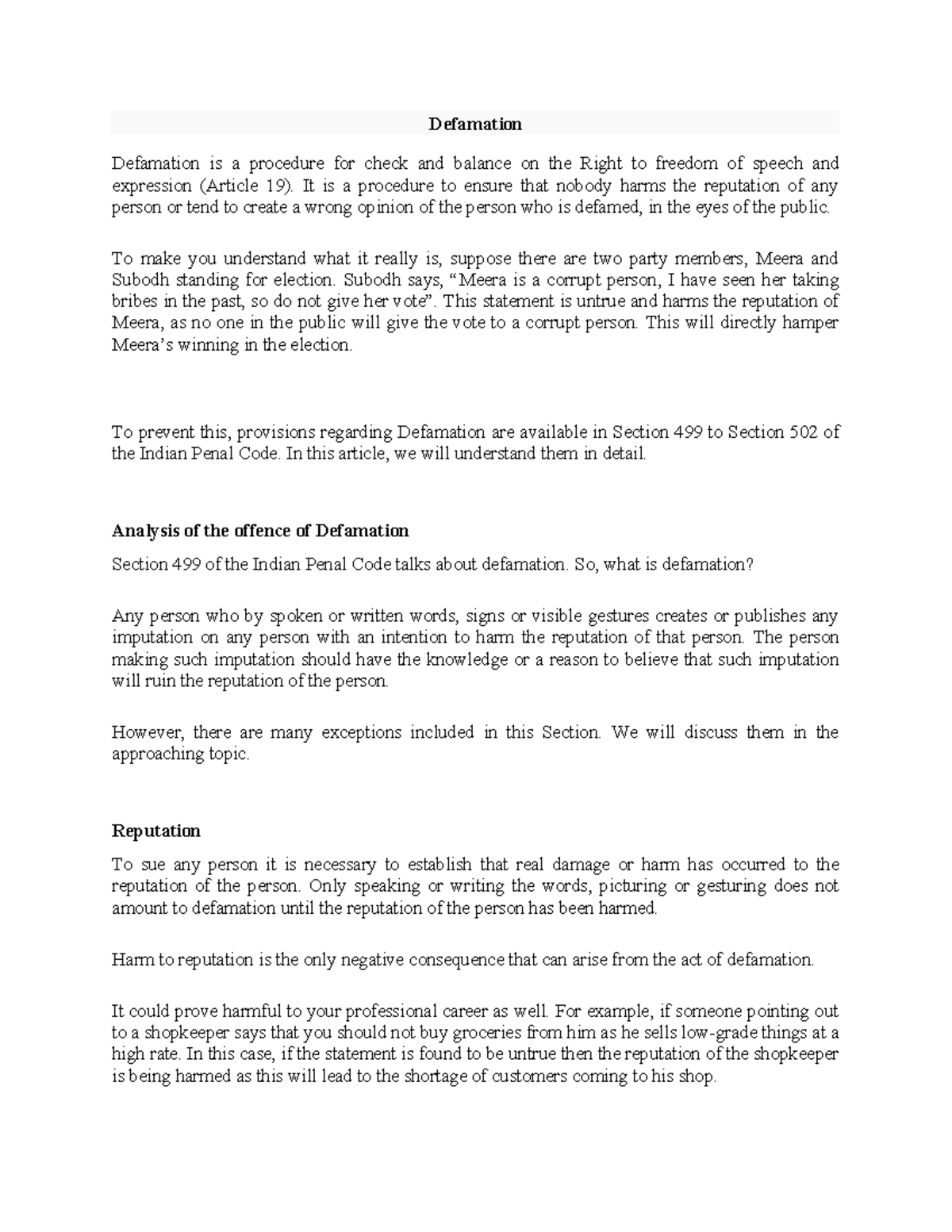 Defamation - Arranged notes. - Defamation Defamation is a procedure for ...