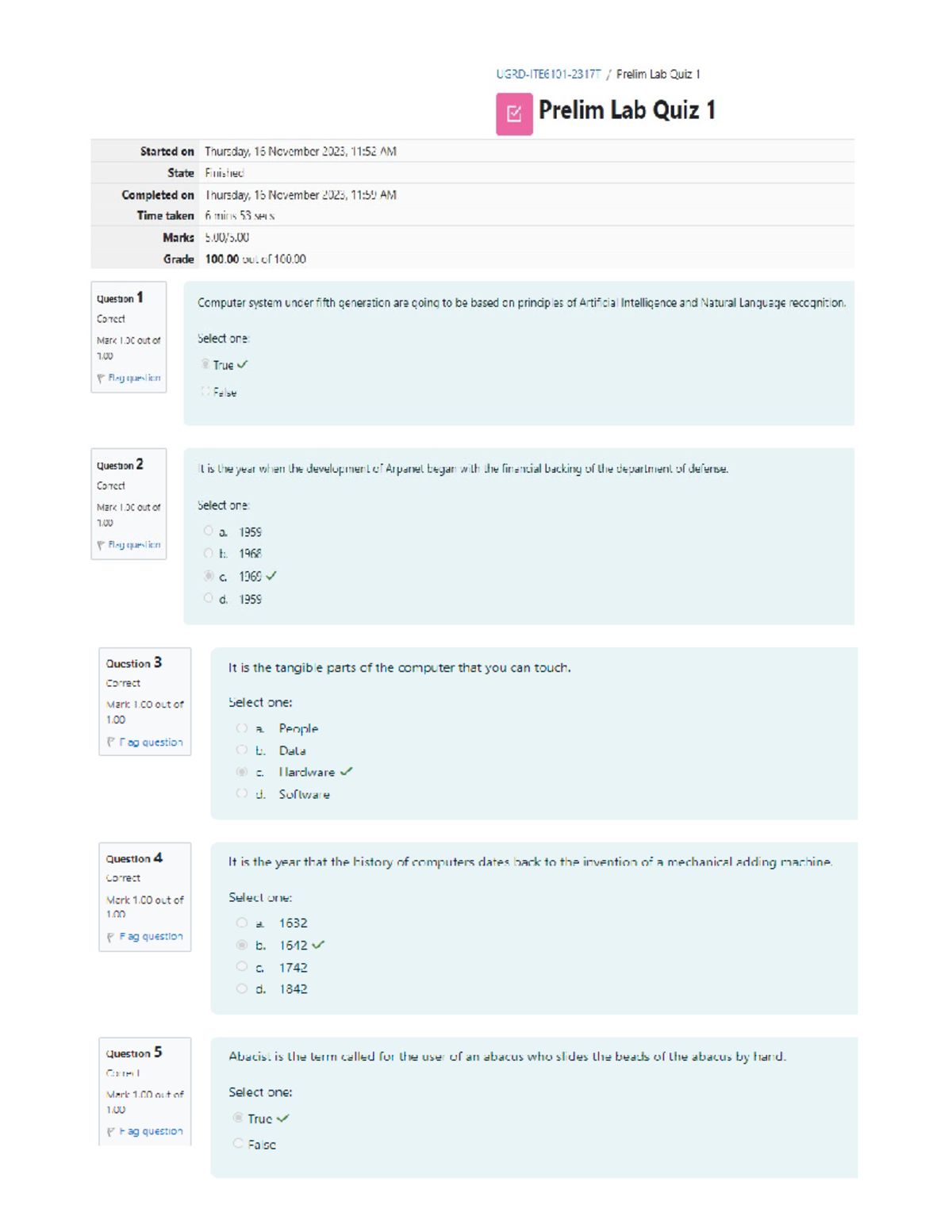 UGRD-ITE6101 Prelim Lab quiz 2 - Bachelor of Science in Information ...