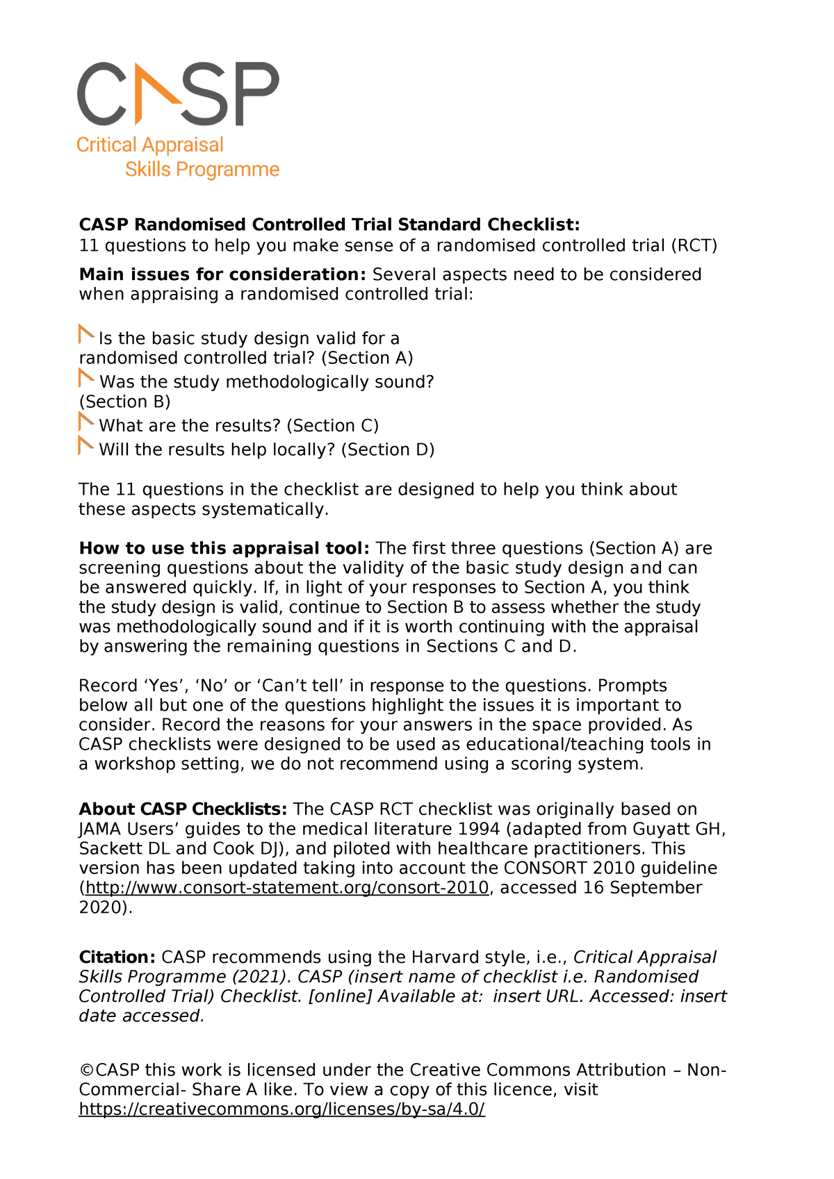 CASP RCT Checklist - CRSP - CASP Randomised Controlled Trial Standard ...