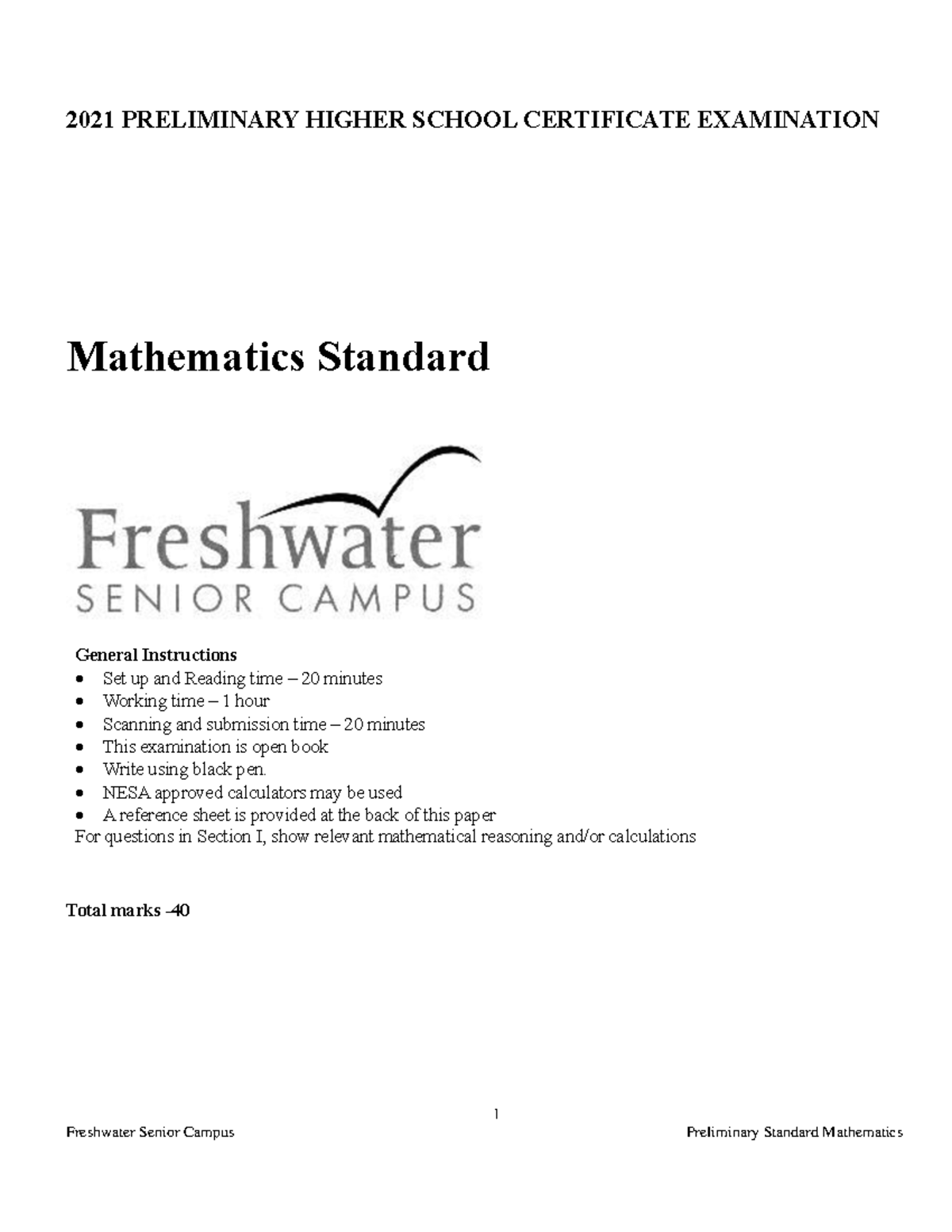 2021 FSC Mathematics-Standard-2 Assessment-Task-3 EXAM - 1 2021 ...