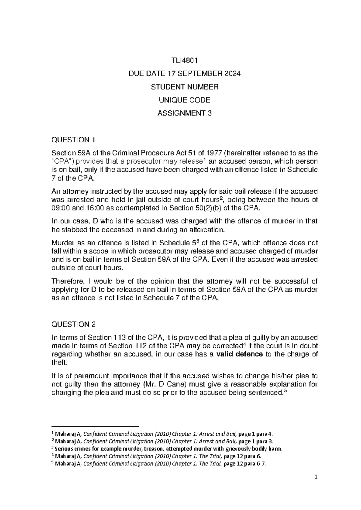 TLI4801 Assignment 3 - 1 TLI DUE DATE 17 SEPTEMBER 2024 STUDENT NUMBER ...