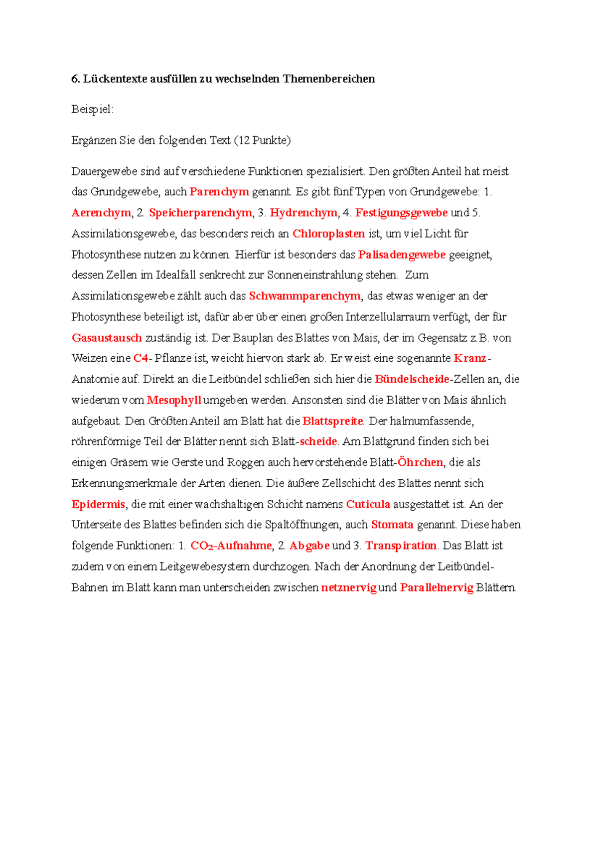 Lückentext - 6. Lückentexte ausfüllen zu wechselnden Themenbereichen
